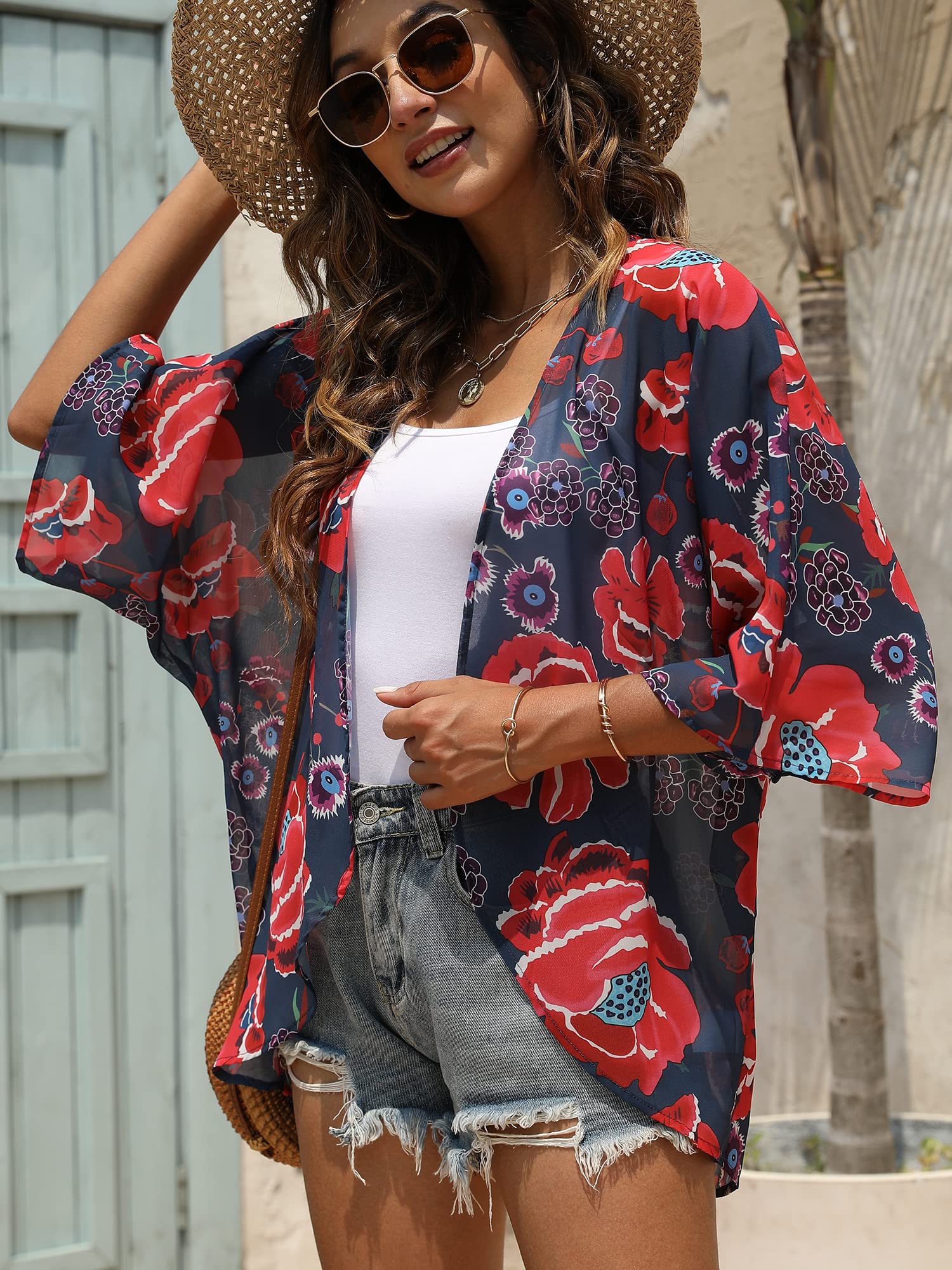 Chunoy Damskie szyfonowe kimono luźny kardigan lekkie okrycie