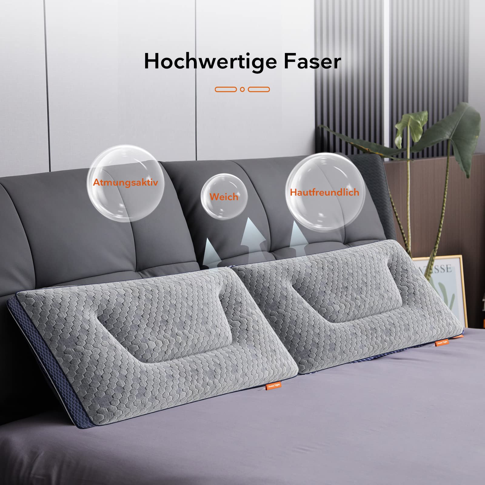 Sweetnight Kopfkissen 40x75 2er Set Polyester Füllung Atmungsaktiv Schlafkissen