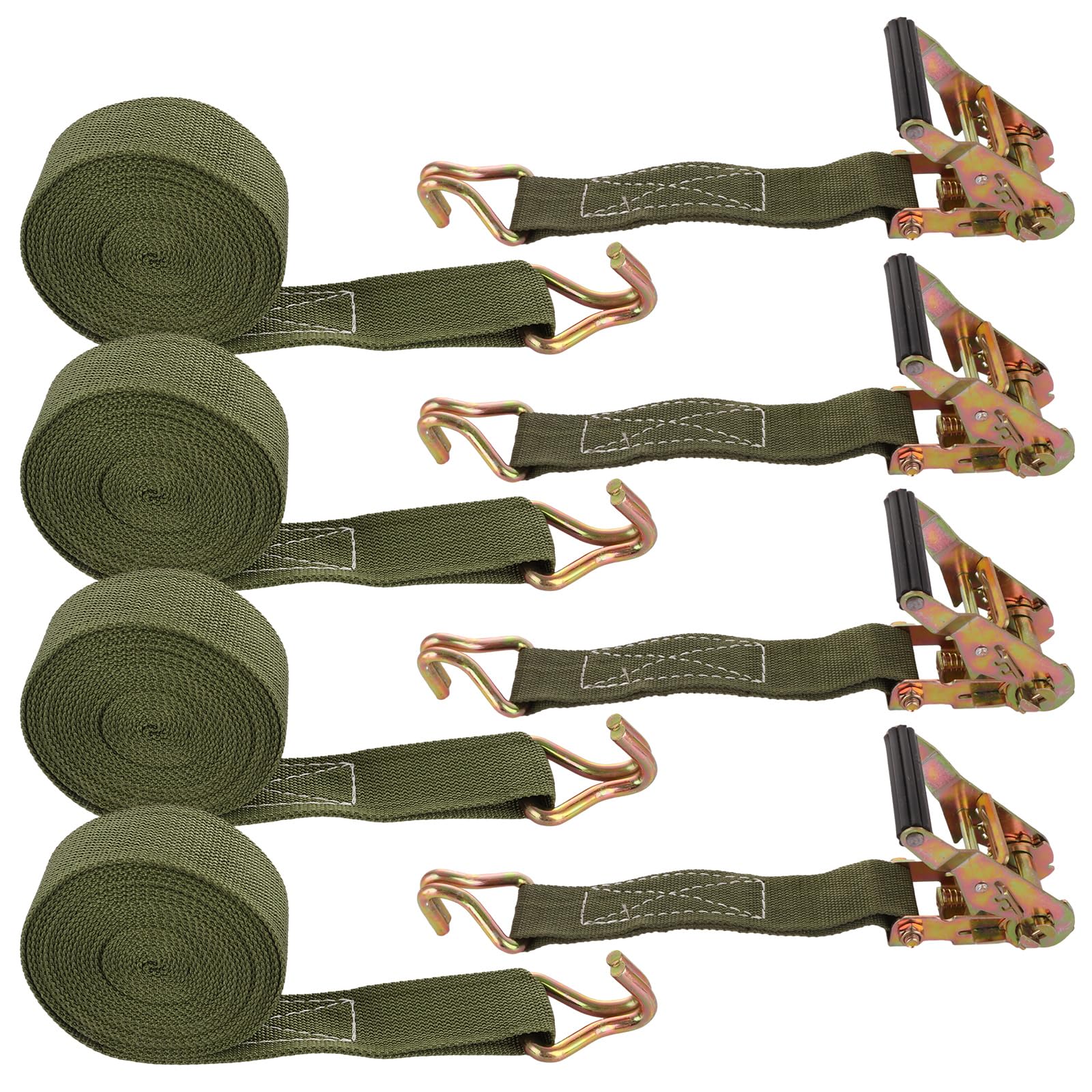 Paquete de 4 correas de amarre de trinquete de 38 mm x 5 m con gancho, correas de amarre resistentes de 800 kg con hebilla ajustable, correas de carga, correas de tensión para equipaje,