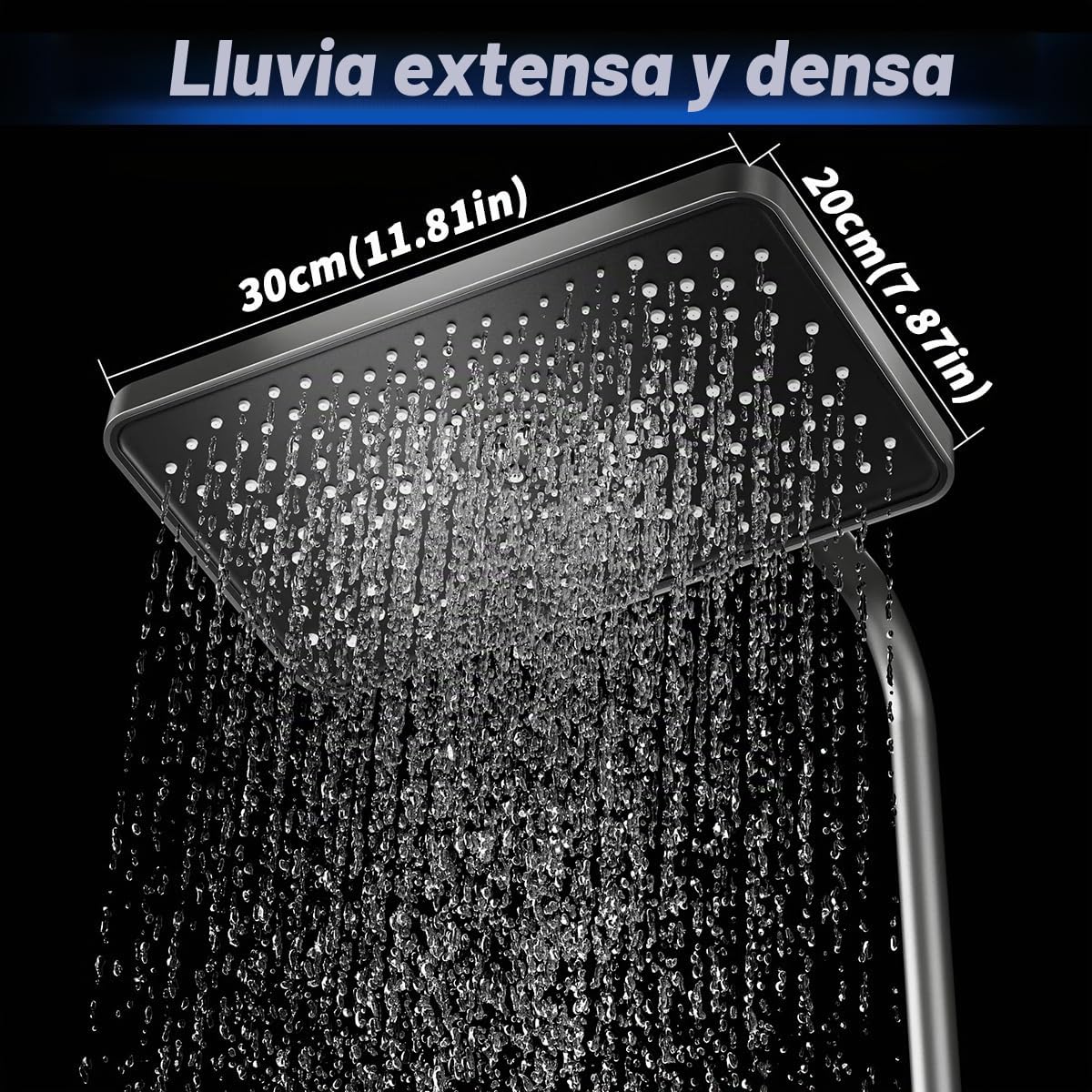 Columna de Ducha con Grifo, diseño de llave de piano, 30x20cm Cabezal de Ducha de Lluvia, Pantalla Digital LED, Altura Ajustable, Multifuncional para el Confort del Baño