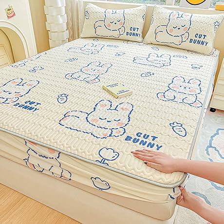 Bedding Bed Sheets, Latex Ice Silk Fitted Sheet and Pillowcase Set