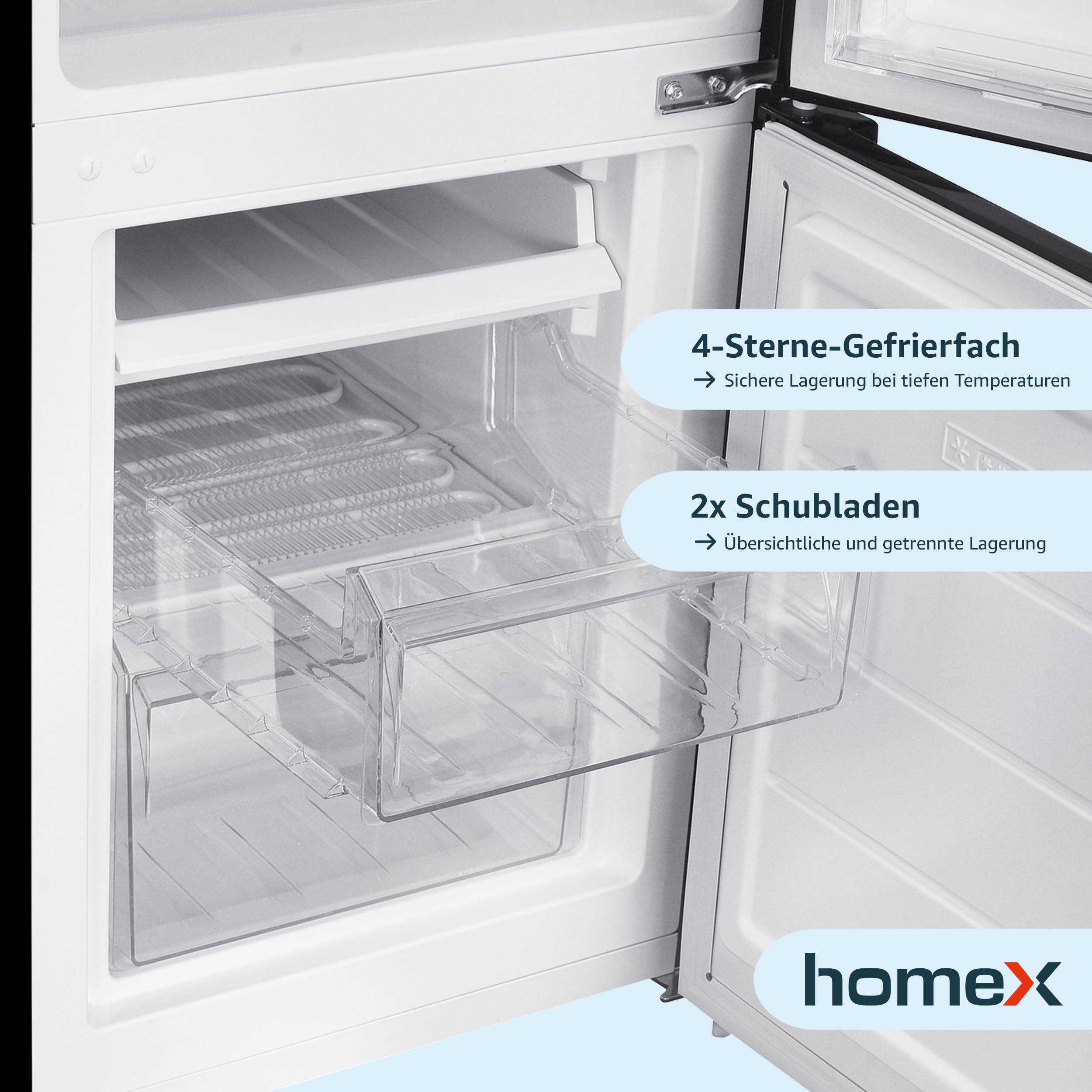 homeX Kühlschrank mit Gefrierfach | Kühl Gefrierkombination freistehend | 173 Liter Nutzinhalt | 4-Sterne Gefrieren | Höhe 142,5 cm | Leise 40 dB | Große Kühlgefrierkombi schwarz | CFS1110-B
