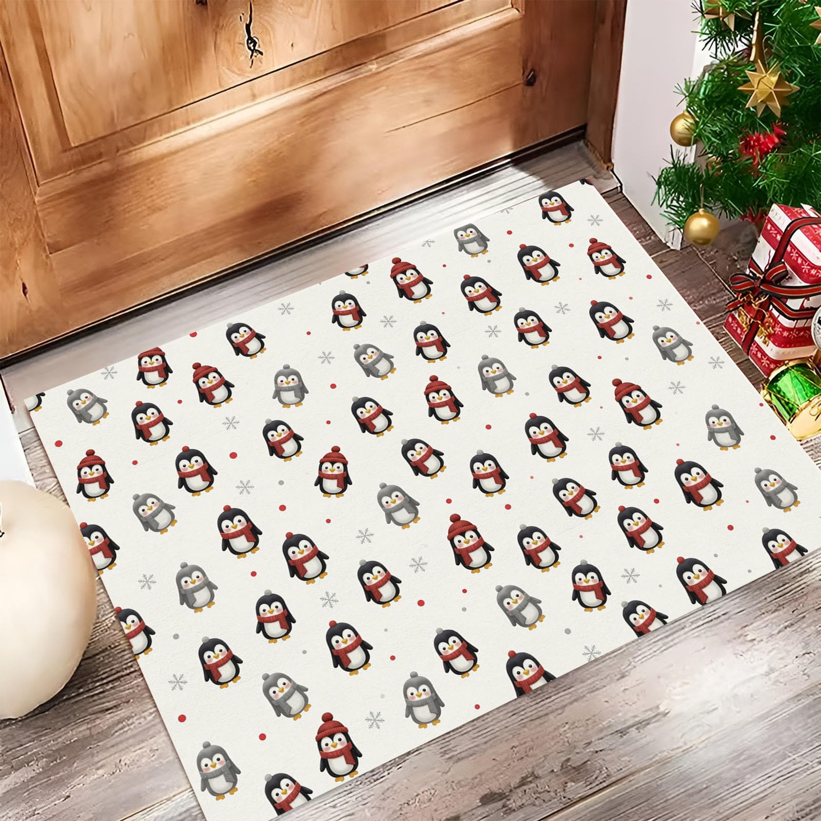 Fußmatte Innen Winterlicher Weihnachts, 60x120 cm | Rutschfester Waschbarer Fussmatte Weihnachtspinguin Kurzflor Weich Teppich Eingangsteppich, Sauberlaufmatte, Schmutzfangmatte, Leicht zu Reinigen
