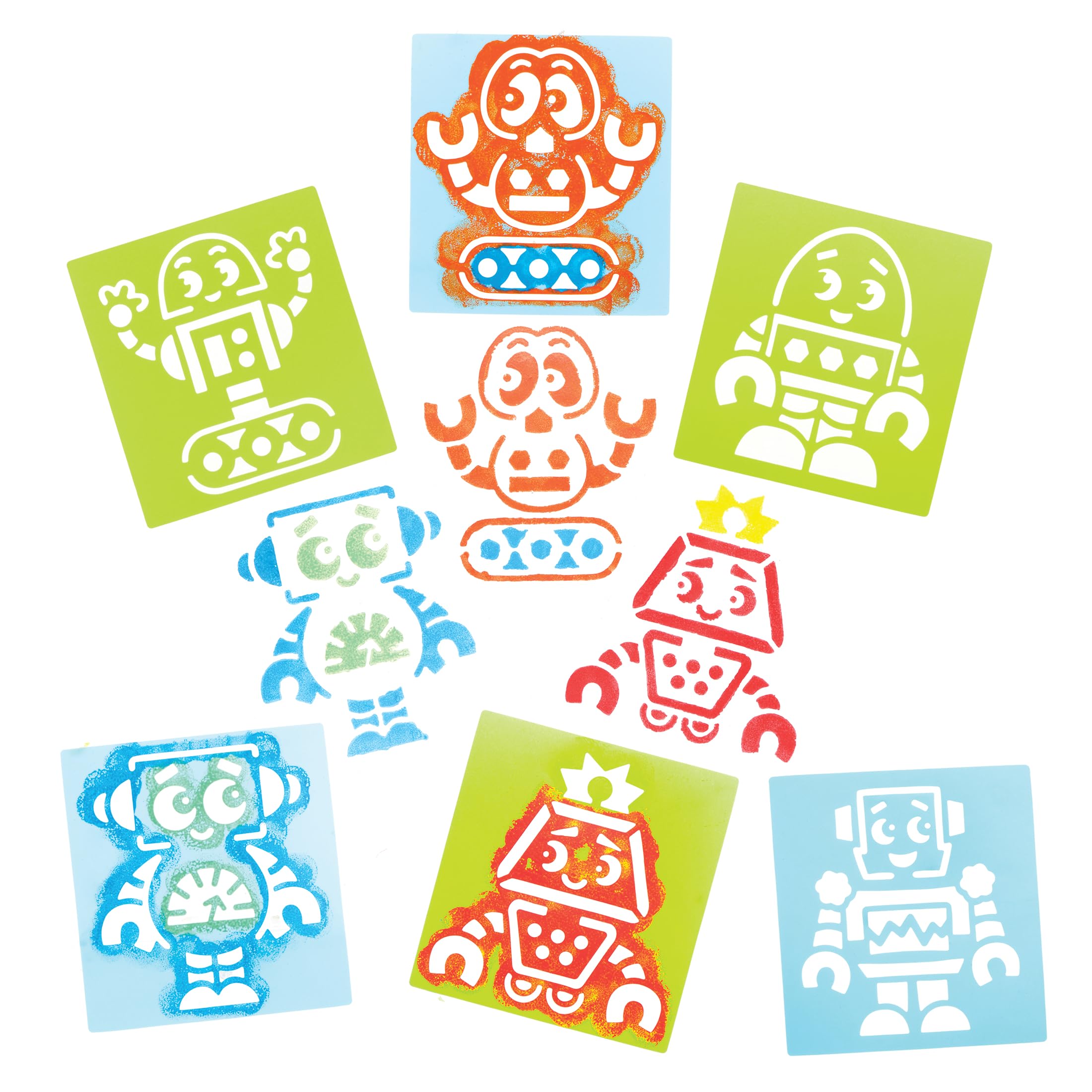 Baker Ross FE382 Robot Stencils - Pack of 8, Plastic Stencils for Children, Art Set for Kids to Create and Design Themed Books, Cards and Pictures