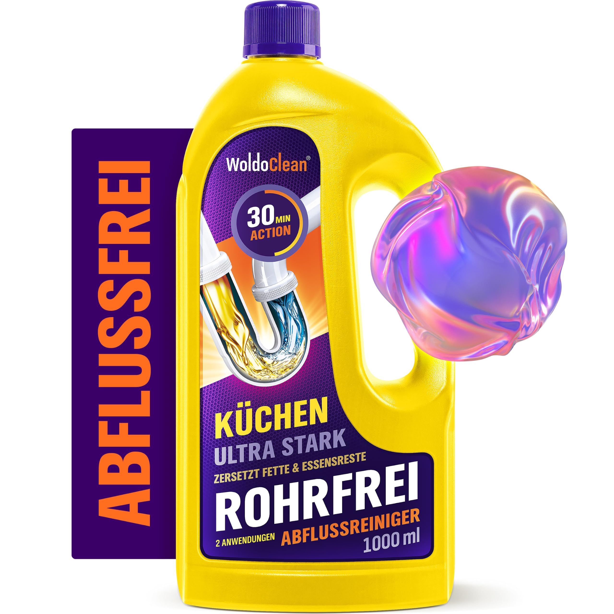 WoldoClean Rohrreiniger Küche Gel 1000ml - extra stark Fettlöser Spüle