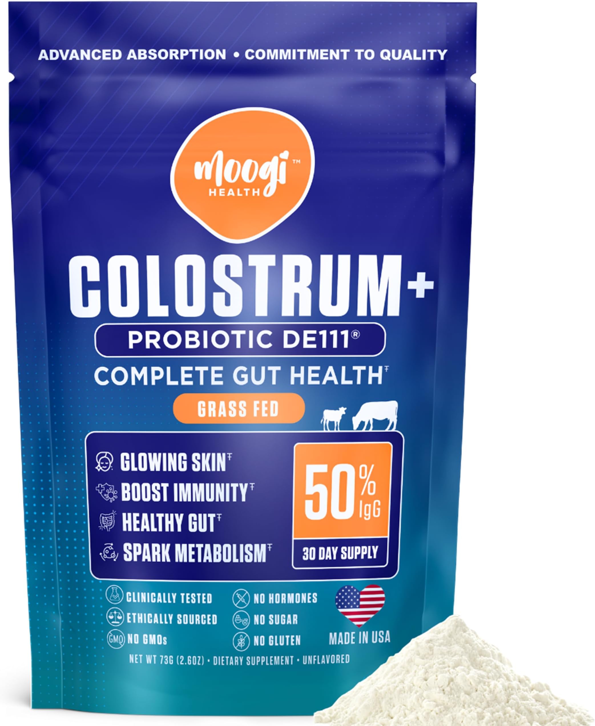 Moogi Performance+ Colostrum + DE111® Probiotic – 30-Day Supply – Advanced Gut & Immune Support – Grass-Fed, Shelf-Stable, Sugar-Free – Amazon Exclusive