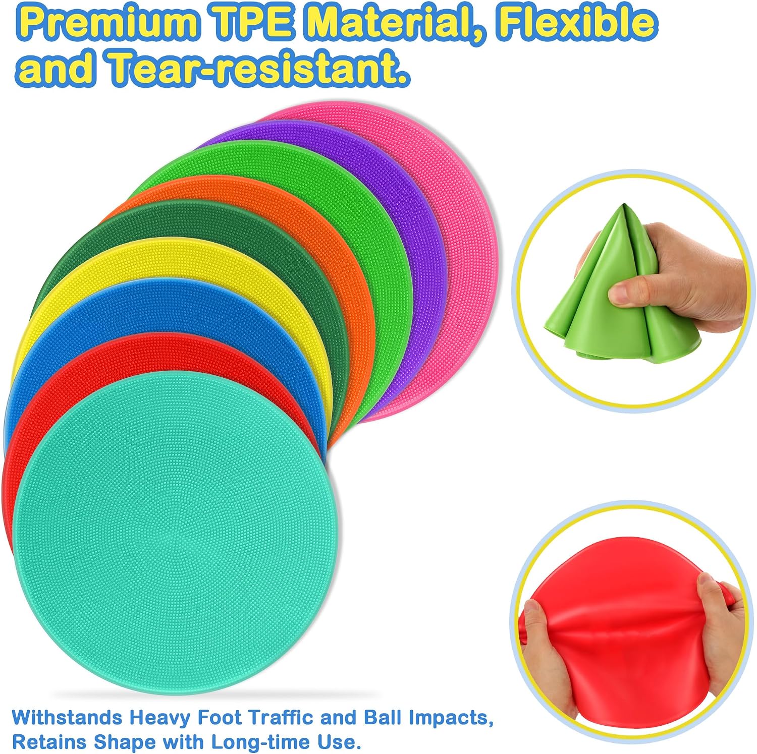 Poly Spots 9 Inch 9 Colors Flat Cones Non-Slip Spot Markers for Gym Floor