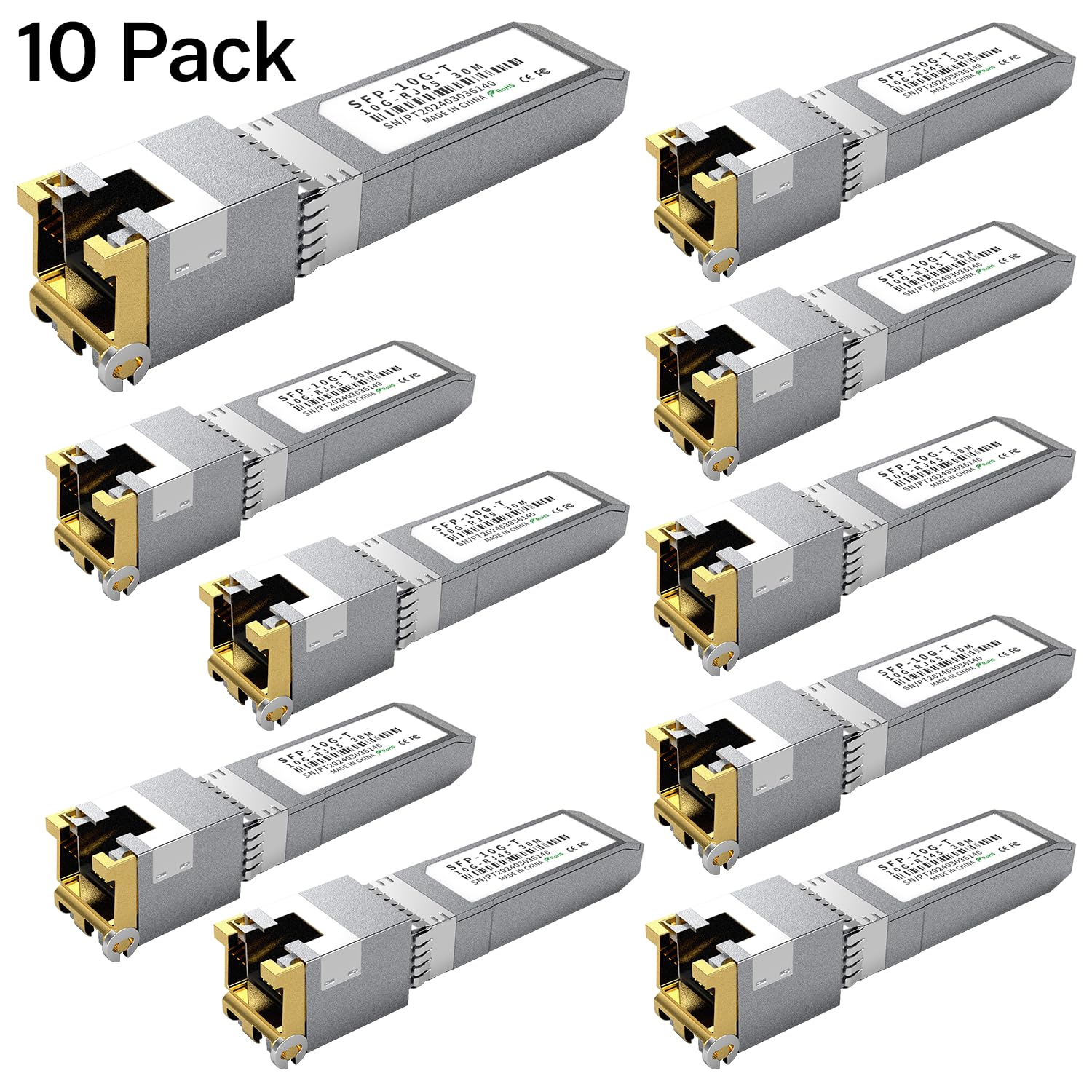 10PCS 10GBASE-T SFP+ RJ45 Copper Transceiver Module, Multi-Rate 1.25G/2.5G/5G/10G up to 30m - Compatible with TP-Link, Cisco SFP-10G-T-S, Ubiquiti UF-RJ45-10G, Netgear, Broadcom, Mikrotik and More