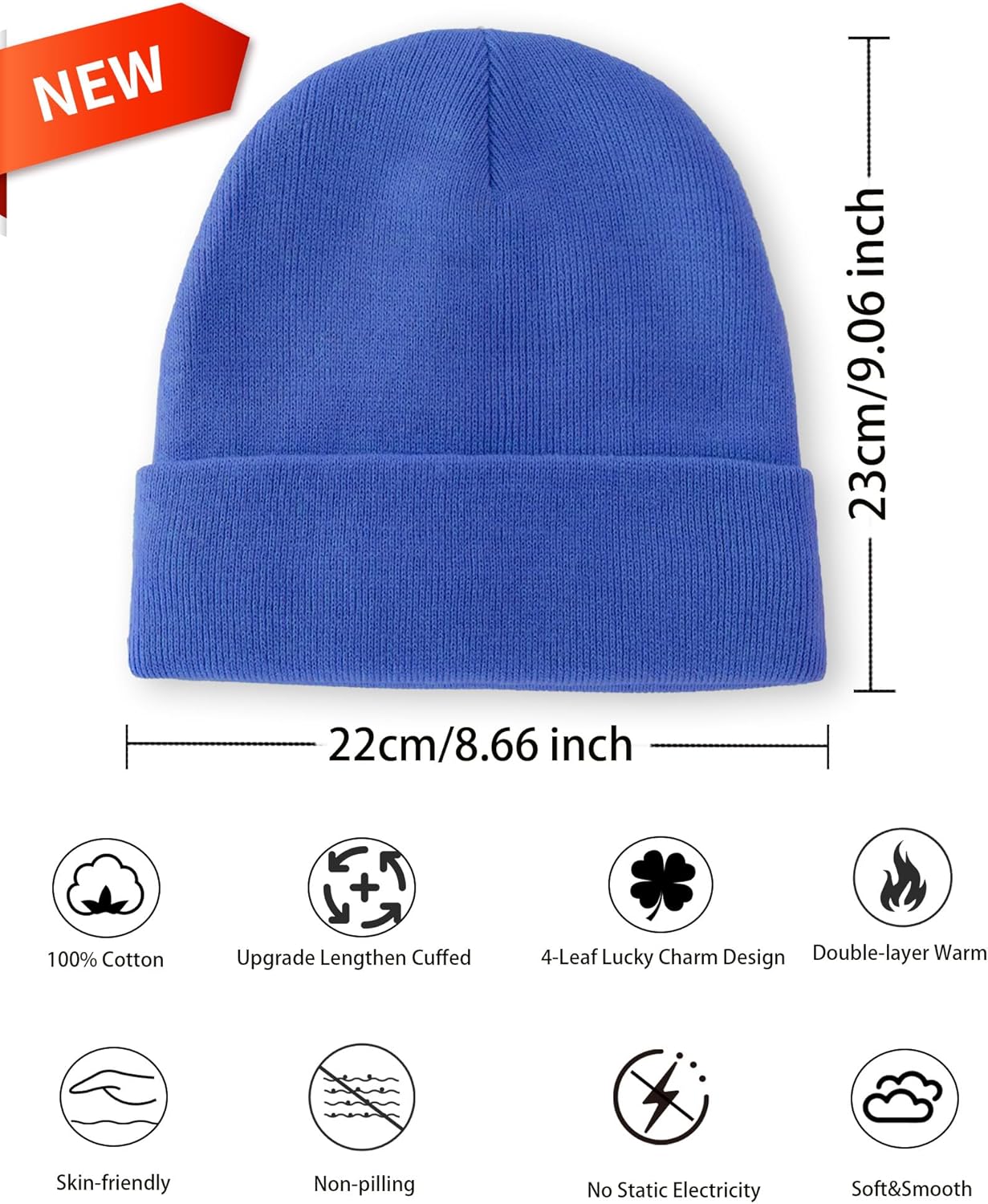 100% Cotton Beanie Lengthen Cuffed Beanies Knit Winter Hats for Men Women Soft Warm Ski Hat Unisex Knitted Skull Cap - Image 2