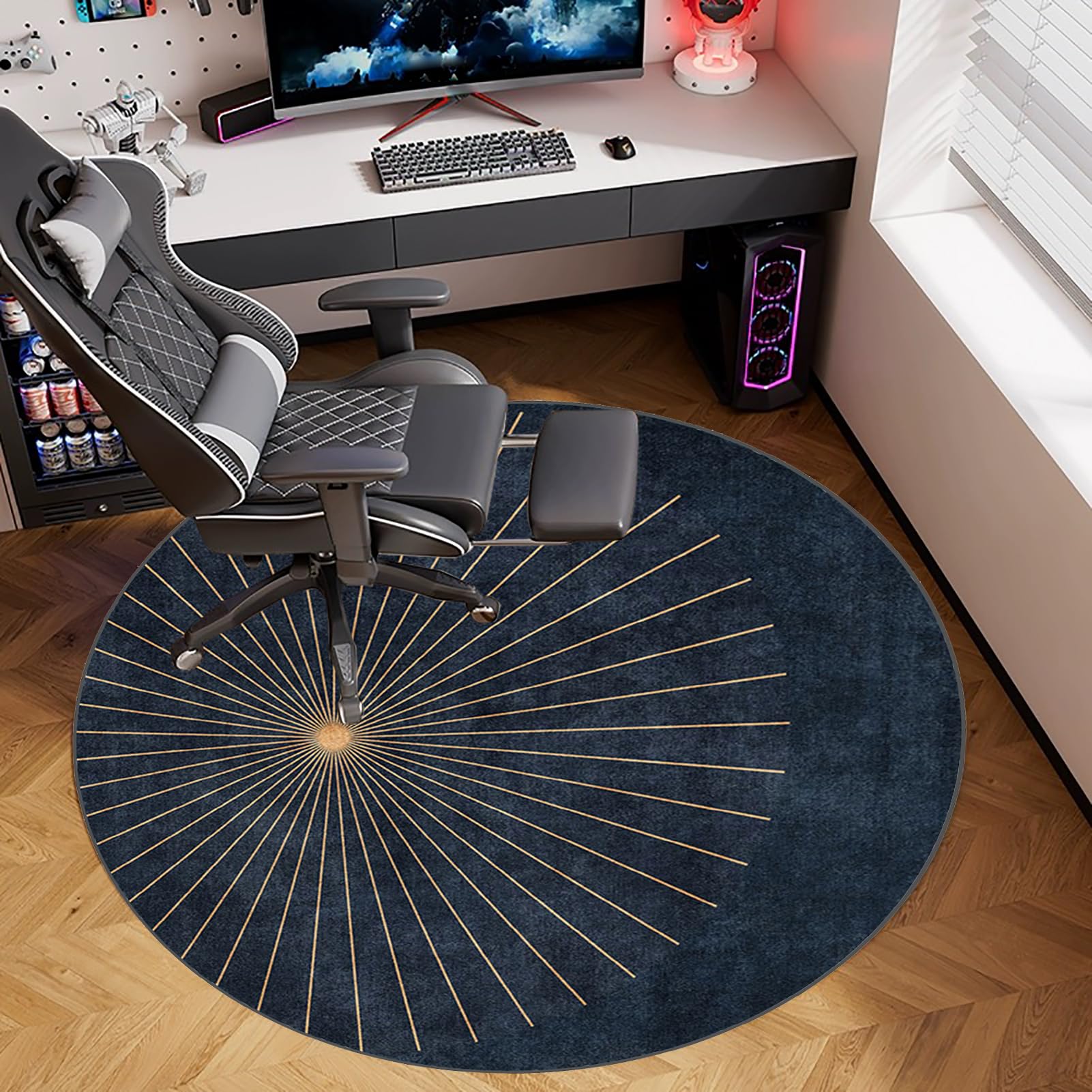 Ronde Tapis Protection de Sol, Tapis Chaise de Bureau, Tapis Gaming Sol pour Sols durs, Antidérapant Protège Sol sous Chaise pour stratifié, parquet, carrelage, Tapis pour Fauteuil 100 cm