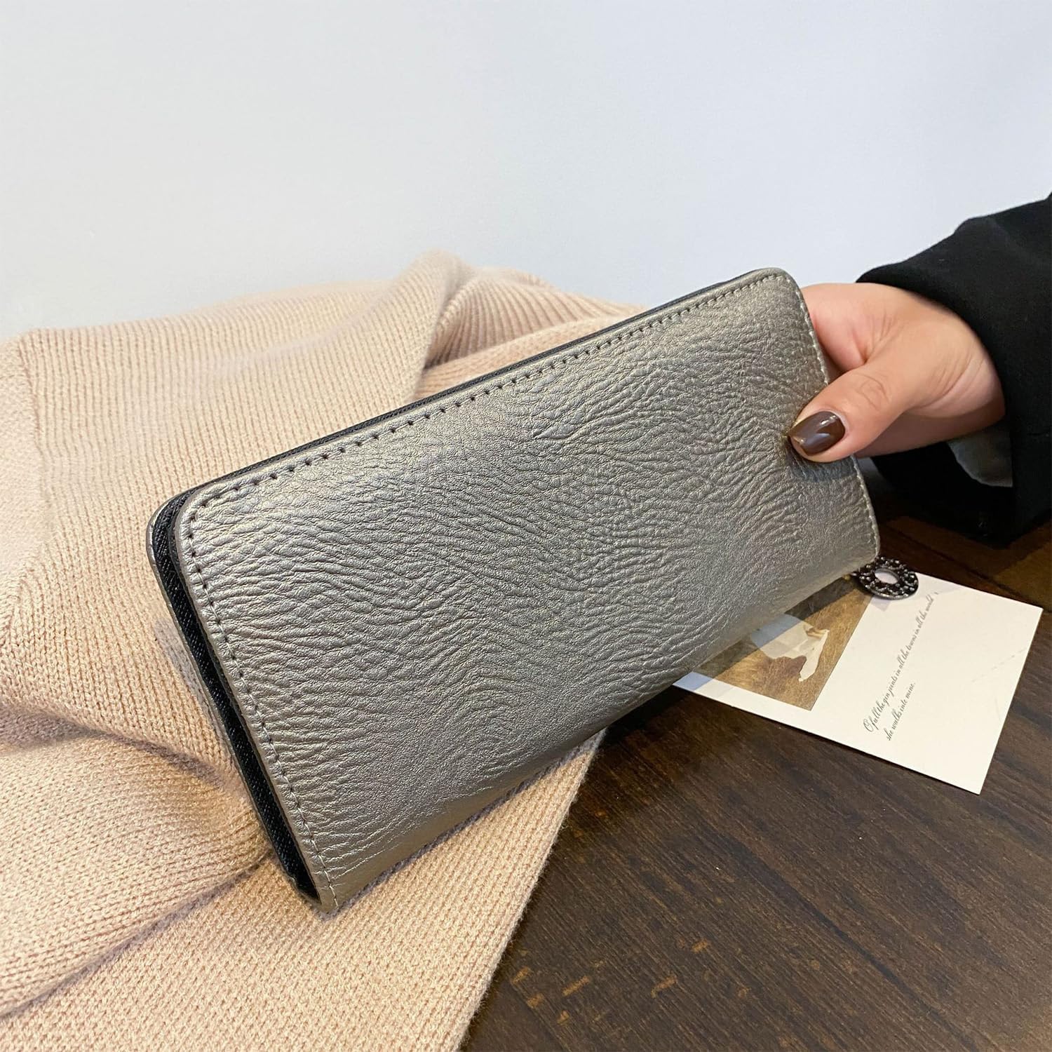 Skull Wallets for Women, Large Capacity Womens Clutch Wallet Purse Punk Studs Gothic Skull Chain Women Wallet Long Purse Credit Card Clutch for Women Handbag Skull (Gold) - Image 3