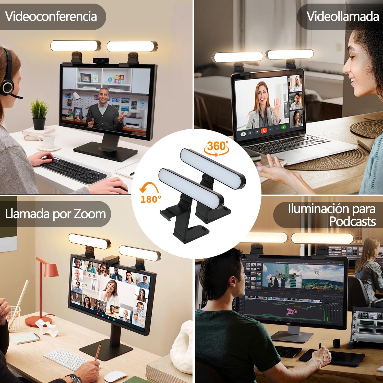 yAyusi Iluminación para Videoconferencias con Dos Lámparas, Luz Cámara Web con Control Remoto y Táctil, Iluminación con Zoom para Computadora Monitor Portátil, Luz LED para Transmisión/Videollamadas