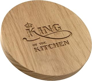 The Kitchenware Co KWCO British Made Solid Oak Carved Round Chopping and Serving Board with Carved Message – King of the Kitchen