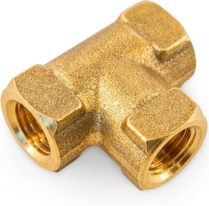 Brass T-Fitting for Hydraulic Trailer Brakes, Female Inverted Flare, 3/8-24 Thread, Polished Brass