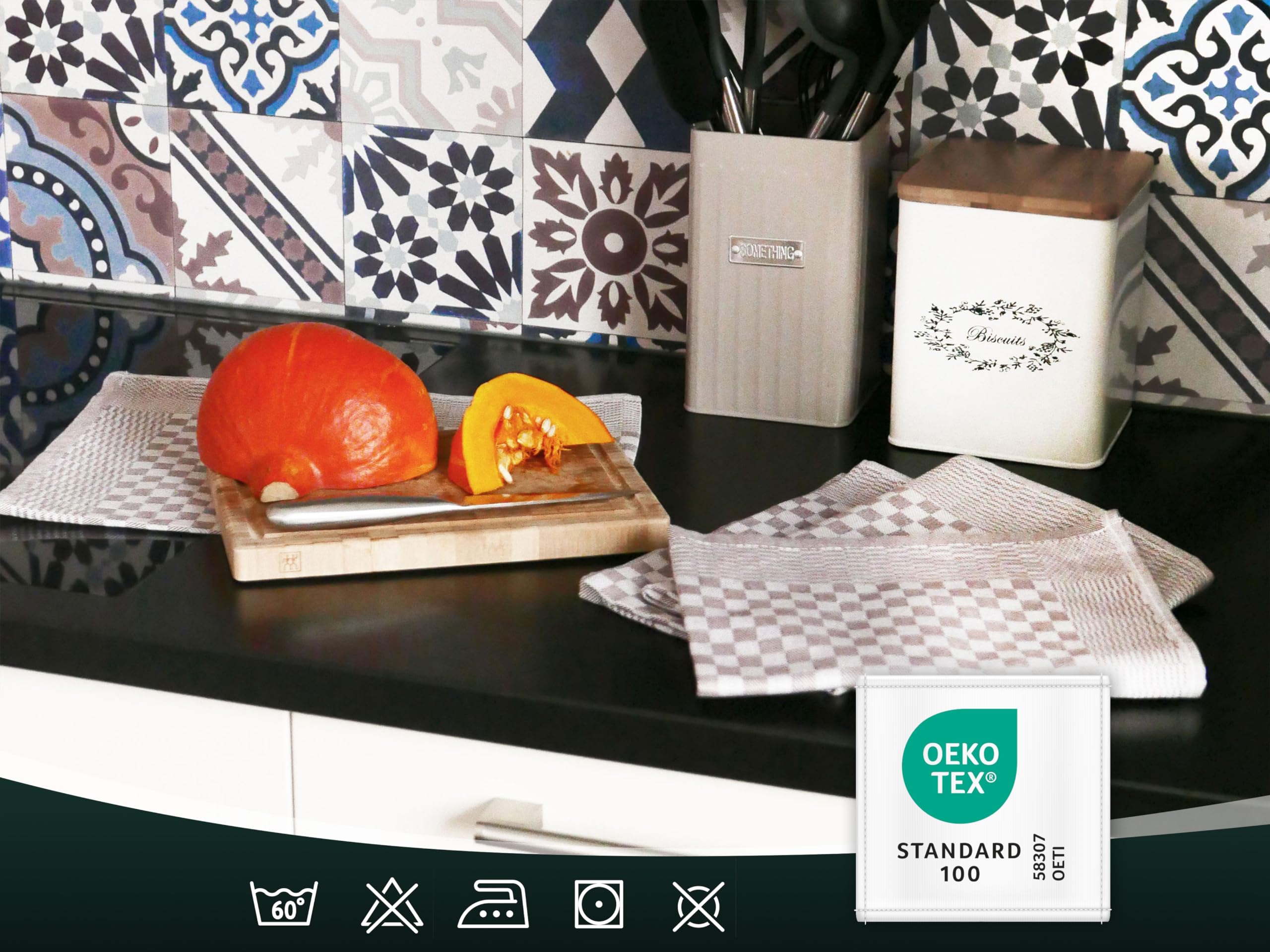 ZOLLNER 10 Strofinacci, 100% Cotone, 46x70 cm - Super assorbenti e robusti canovacci - Lavabili a 60°C - qualità gastronomica - certificati Oeko-Tex®, a quadretti marroni