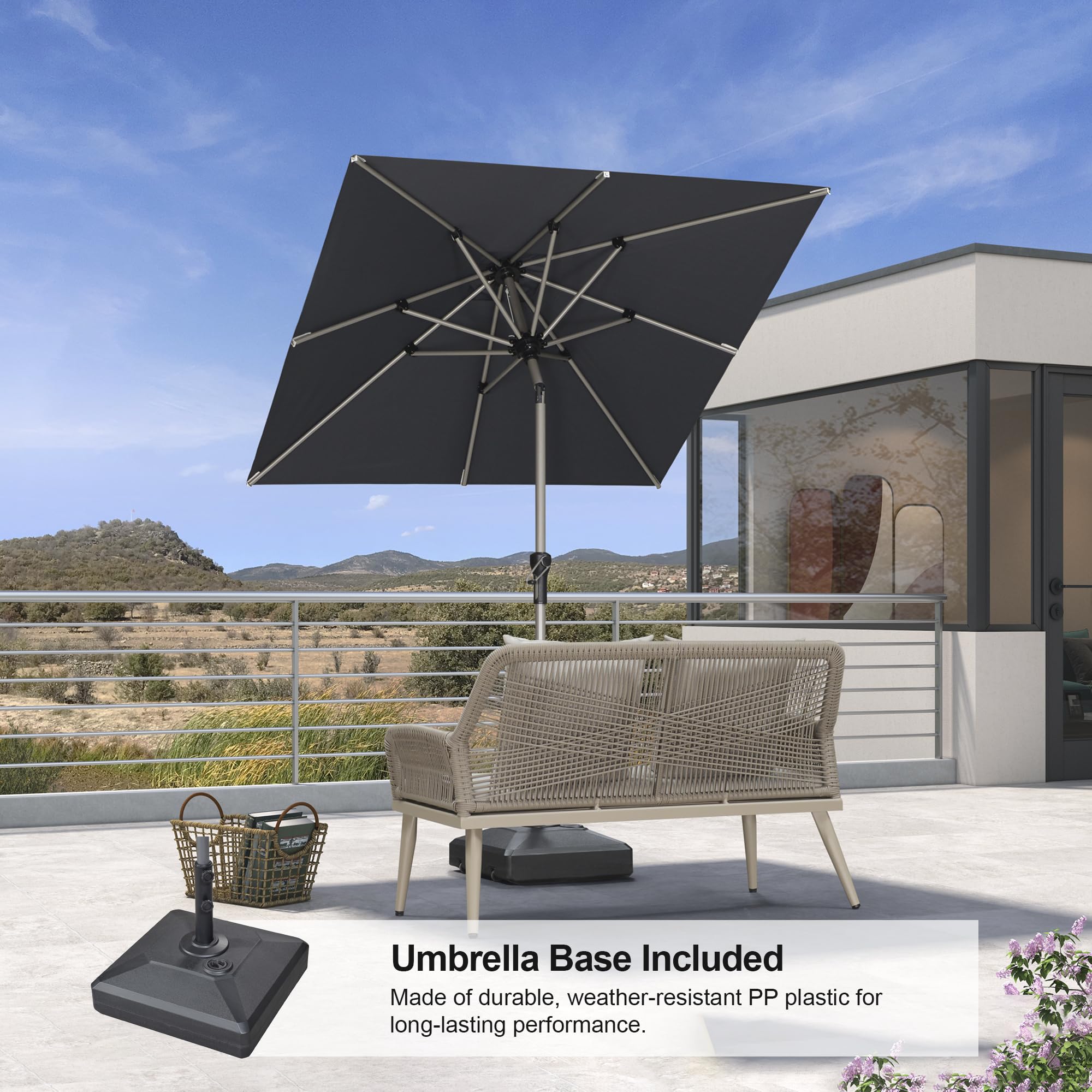 4 seater patio set with umbrella Basic Plus 5-Piece Dining Set- Stack Chairs & Table w/ Umbrella Hole   KETTLER USA