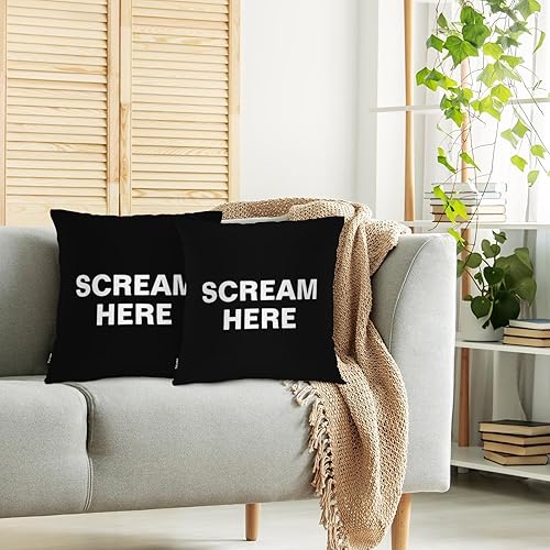 Miniatura 2 de Swono Scream Here - Juego de 2 fundas de almohada cuadradas de 18 x 18 pulgadas, con palabras divertidas, decorativas, para el hogar, sofá,