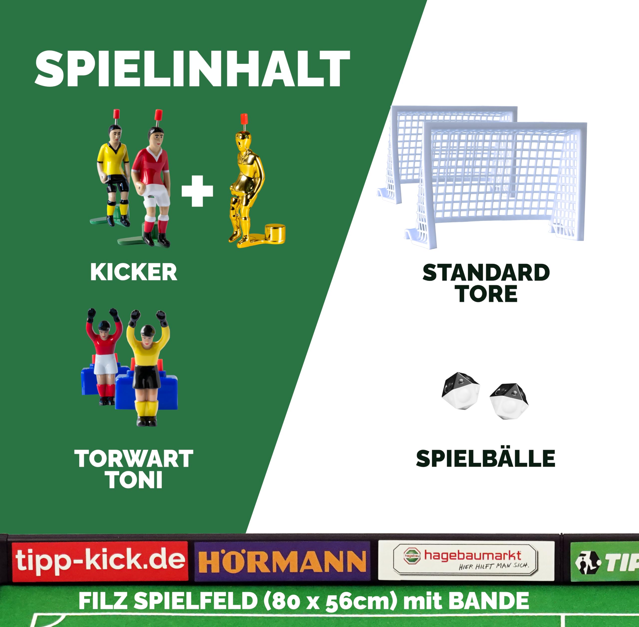 TIPP-KICK Jeu Junior Cup avec baby-foot supplémentaire – Kit de football de table prêt à jouer avec 1 kicker doré supplémentaire, 2 attaquants peints à la main et figurines de gardien de but Toni