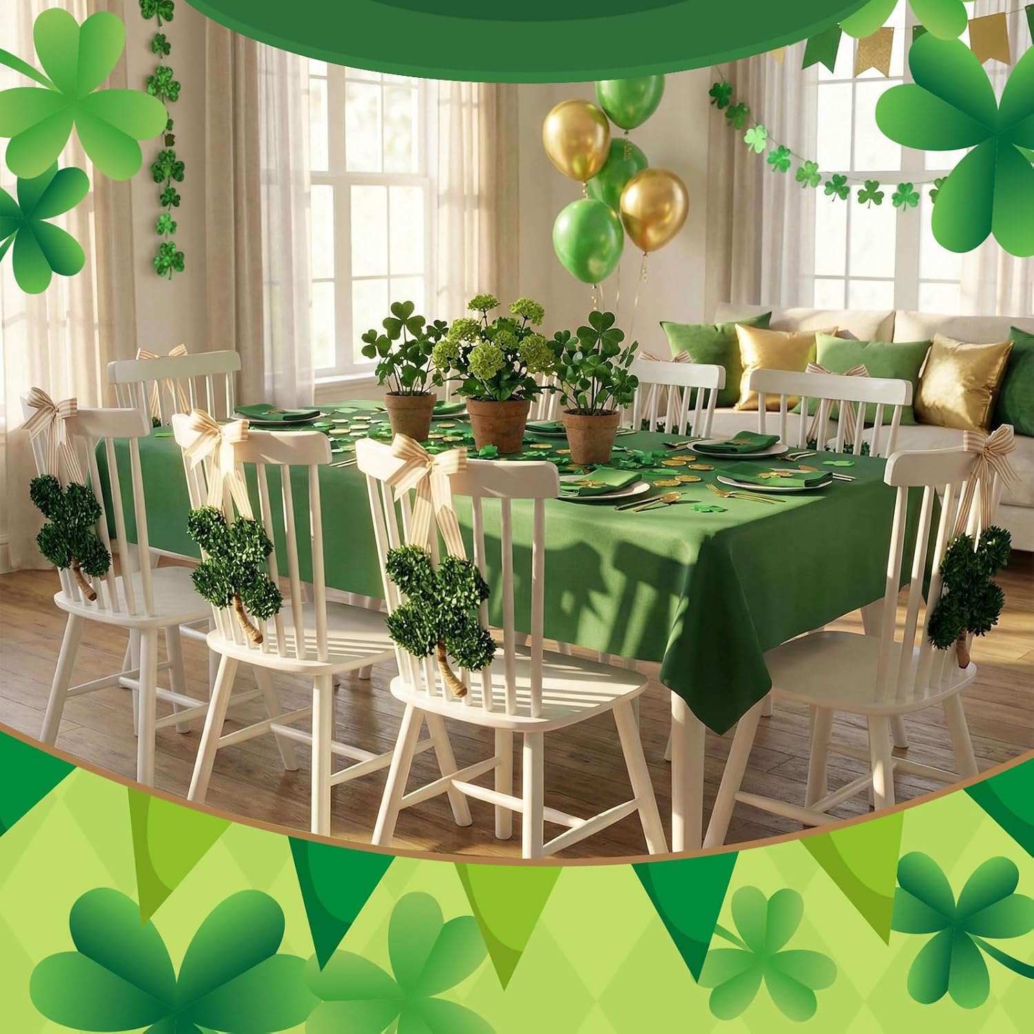 4 Pack St. Patrick's Day Shamrock Wreaths for Front Door 17" x 9" Spring Lucky Green Clover Irish Door Wreath Decor, Rustic Farmhouse Wall Hanging for Festival, Mantel, Party Decoration