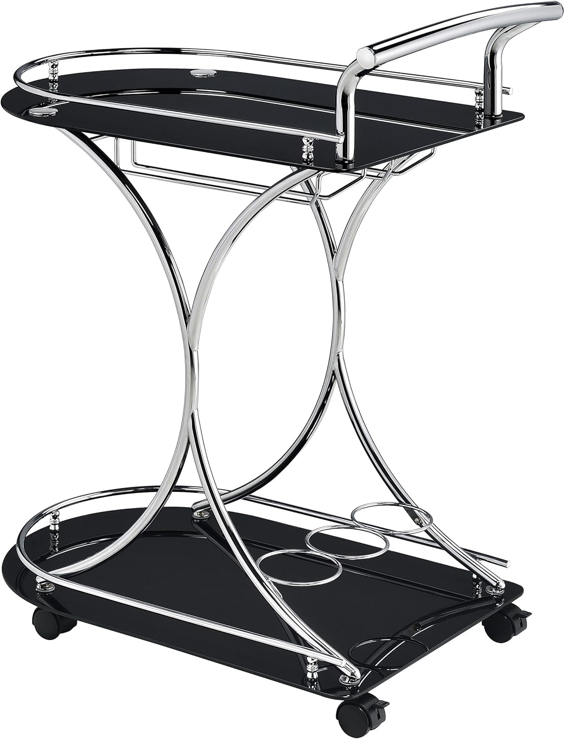 Coaster Home Furnishings Elfman 2-Tier Glass Shelf Metal Bar Cart Black and Chrome 910001