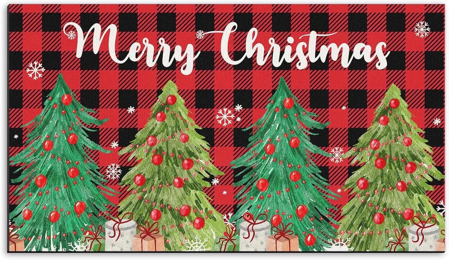 Merry Christmas Door Mat, 17x 30 Inch Green Tree