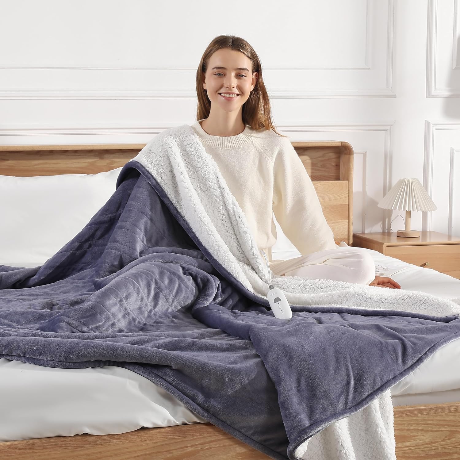 Heated Blanket Full Size Electric Blanket 72''X84'' - Purple Heated Blanket Flannel Sherpa Double Sided Heating Blanket with 5 Heat Settings & 10 Hours Auto-Off for Grandma Gifts(Lavender Purple) 04-lavender Full 72" x 84"