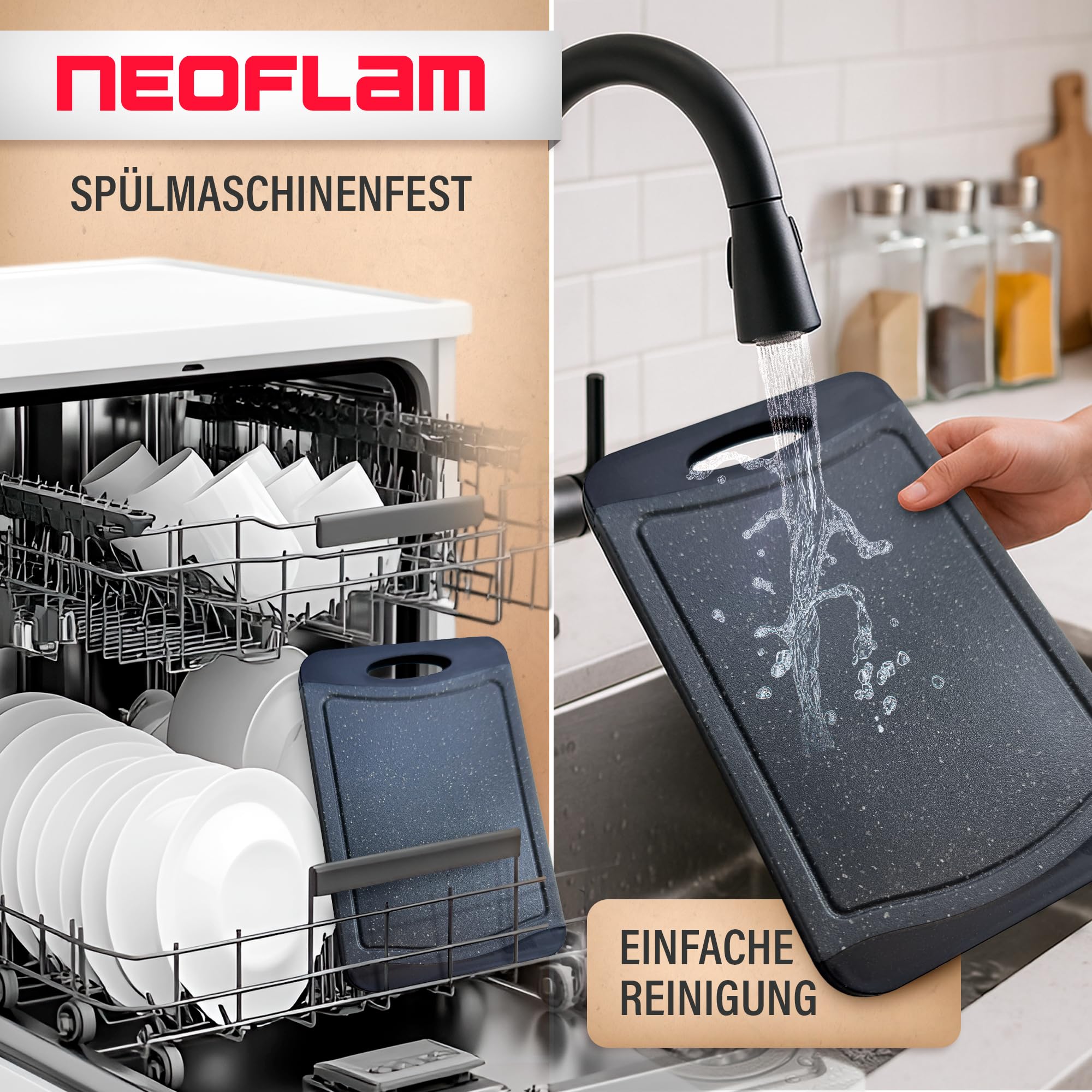 antibacteriële snijplank, kunststof, antislip, set van 3 snijplanken