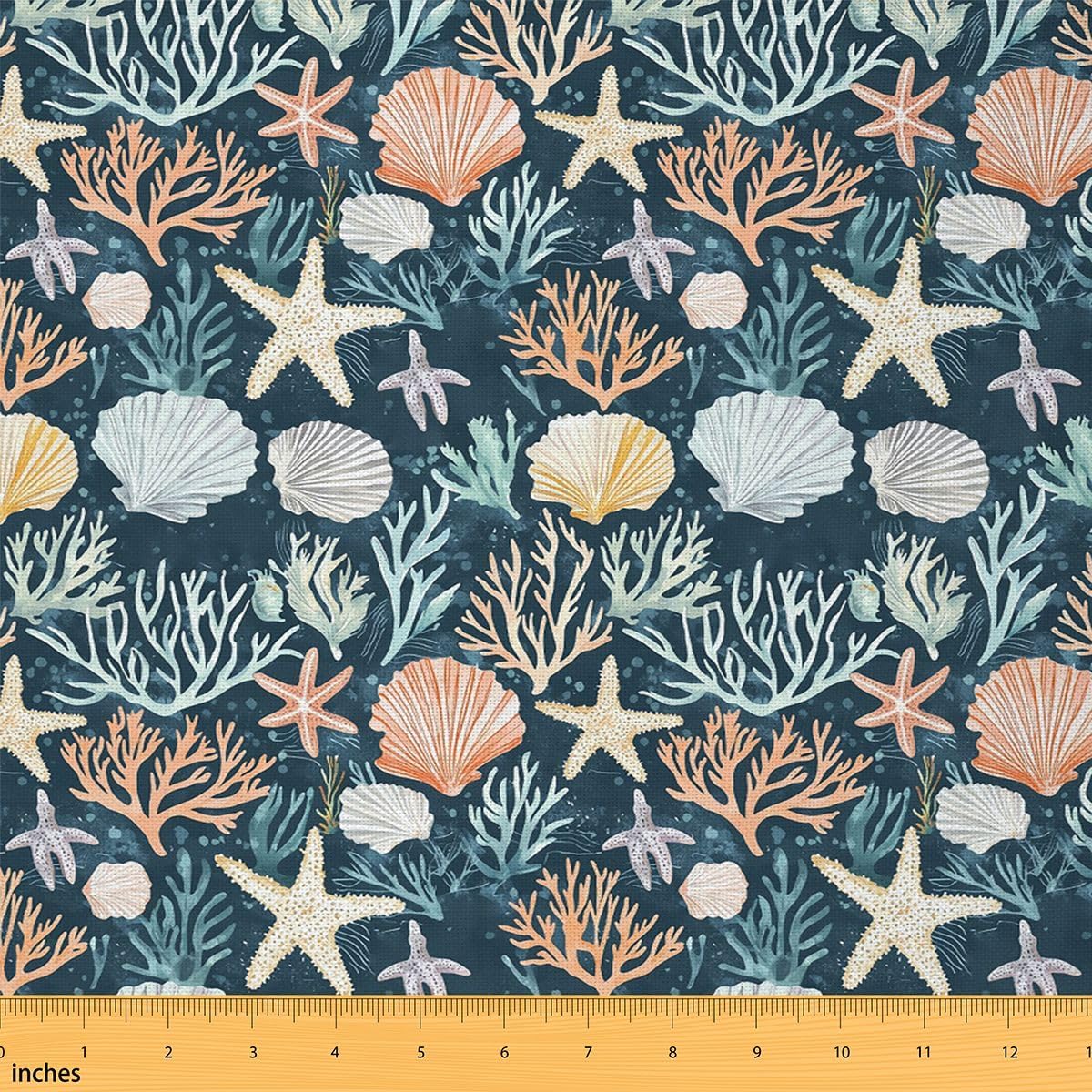 jejeloiu Ocean Upholstery Fabric for Chairs 5 Yards Beach Coastal Fabric by The Yard Marine Life Sea Decorative Waterproof Women Men Teens Shell Coral Decor