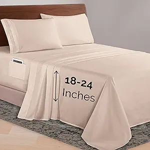 Elegant Comfort Luxurious 1500 Premium Hotel Quality Microfiber 4-Piece Sheet Set, 18-24 Inches Deep - Extra Deep Pocket Sheets - Ultra Soft 4PC Deep Pocket Sheets, King, Cream