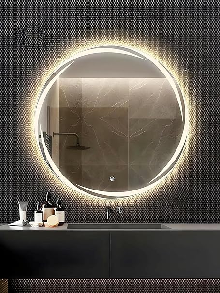 Modern Glass Decorative Leaf Design Led Mirror with Touch Sensor | Bathroom Mirror with Led Lights | Wall Mirror for Home Mirror Bedroom Washbasin Lighting Mirror (Triple Light, 24 x 24 Inch)