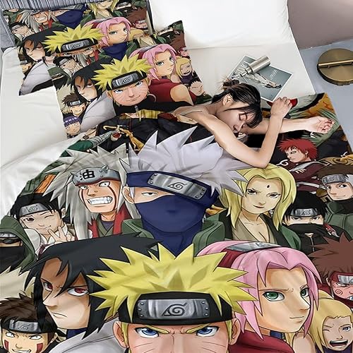 Miniatura 5 de Juego de funda de edredón de 3 piezas de anime japonés ultra suave, transpirable, con estampado 3D de microfibra con dibujos animados, con 2 fundas