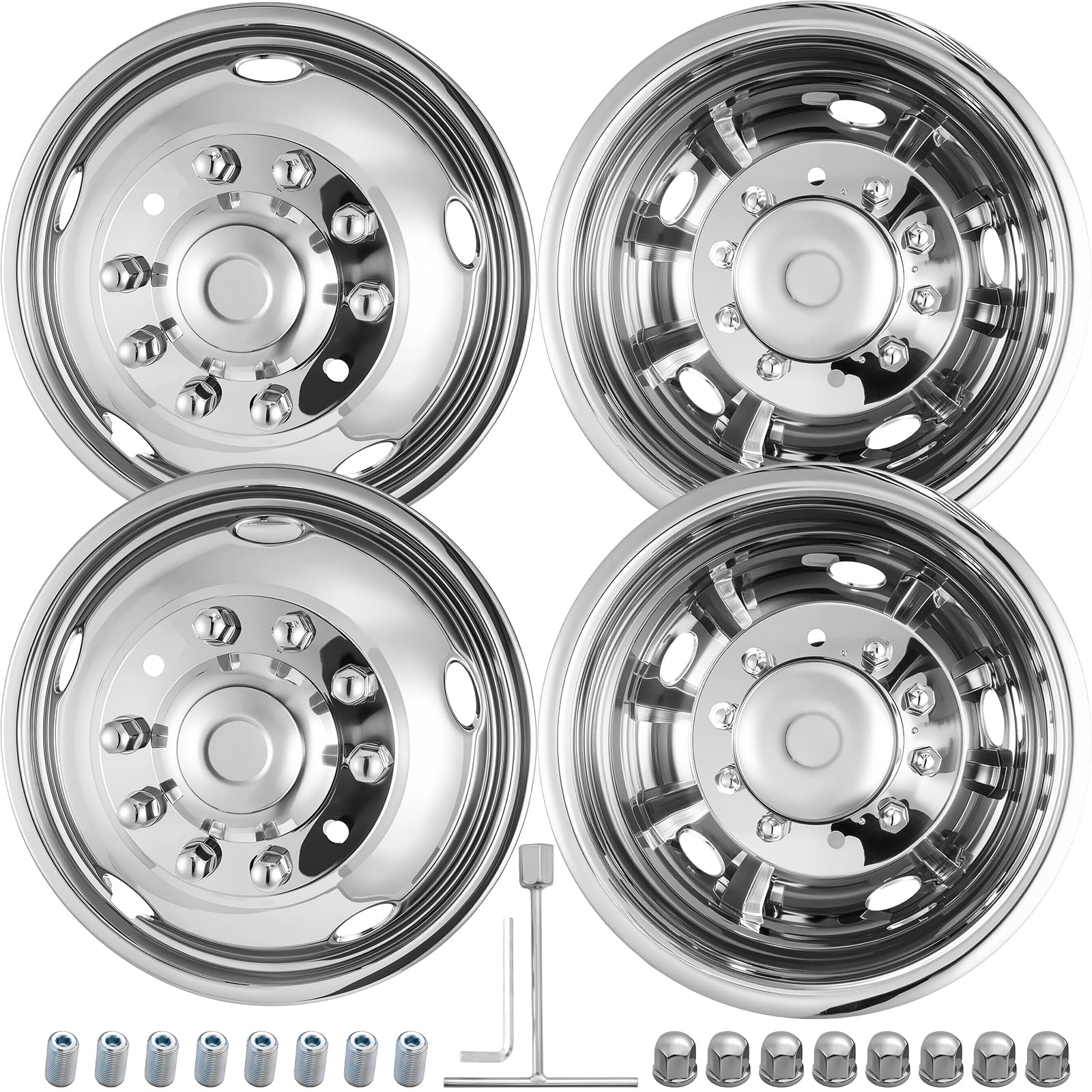 Photo 1 of 19.5" Wheel Simulators,19.5" 10 Lug Stainless Steel Hubcaps with Wheel Lug Bolts Kit,Polished Finish,2 Front Wheels/2 Rear Wheels,Wheel Simulators Suitable for 2005-2021 Ford F450/F550,Ford Raptor 2WD