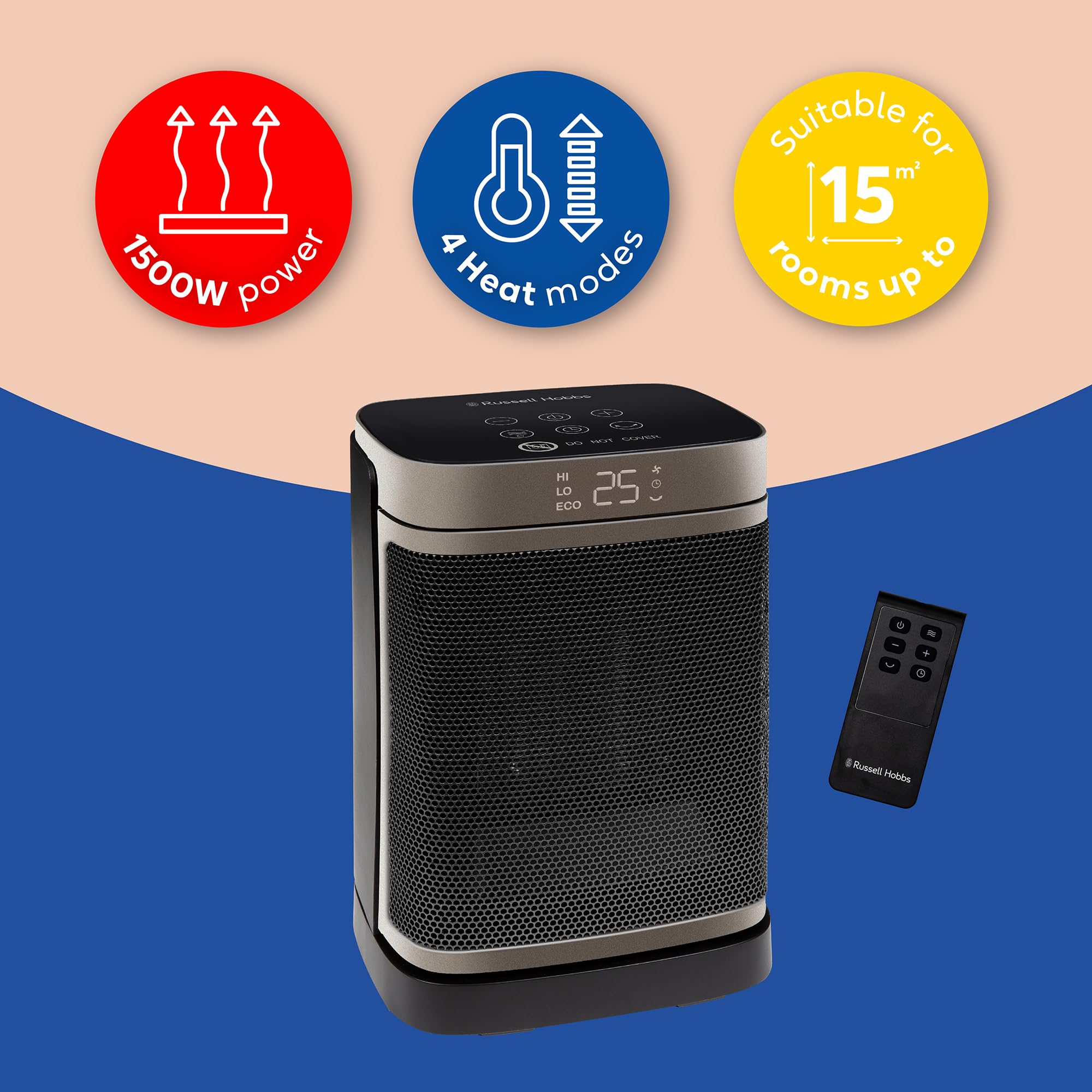 Russell Hobbs Space Heater in Black & Gold 1500W Silent Portable Oscillating Ceramic Electric Heater - Image 3