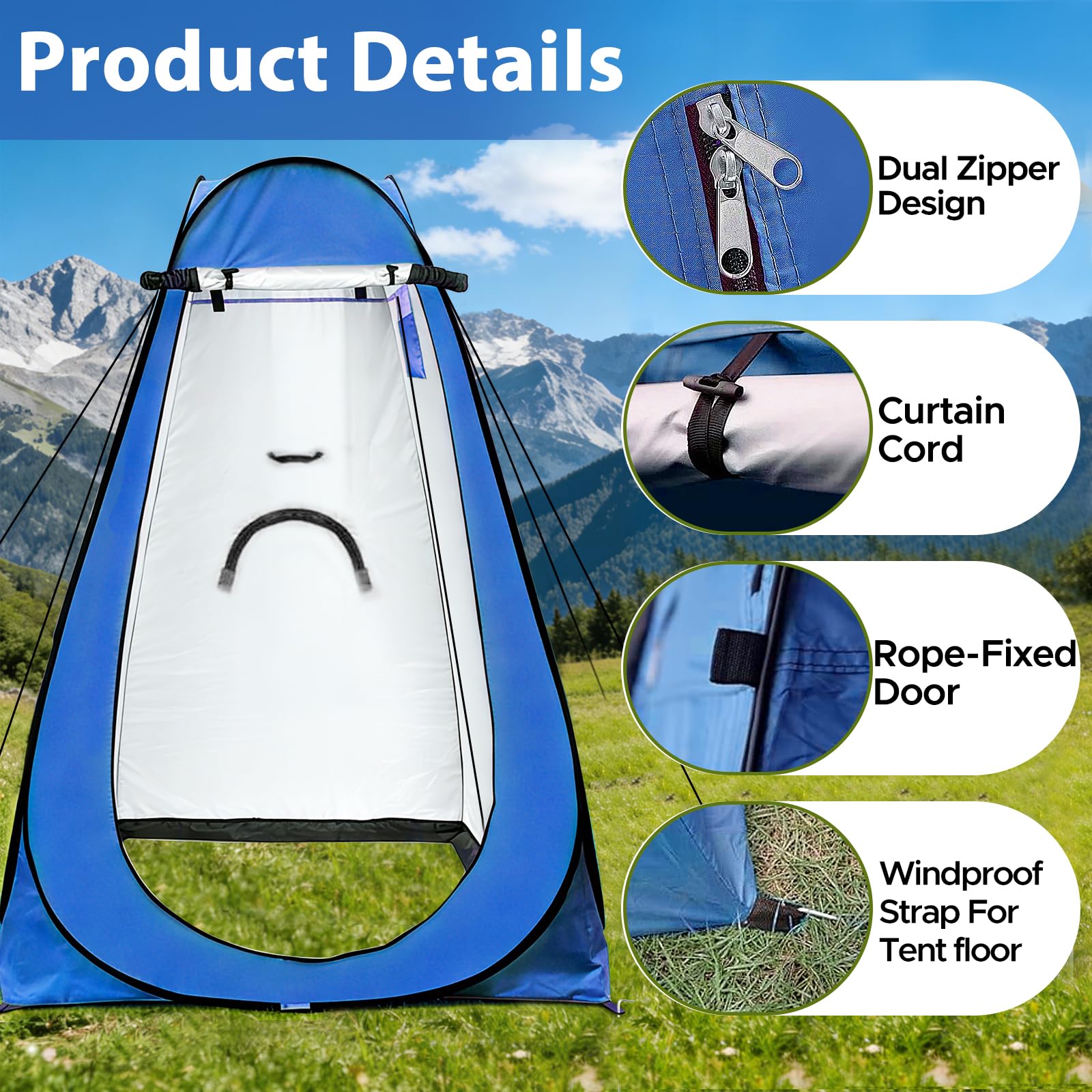 Exsink Tente de Douche Pop Up, Tentes de Toilette Portable pour Camping, Protection UV, avec Sac de Transport et Accessoires, pour Le Camping, la Plage et Les Activités de Plein Air - 4