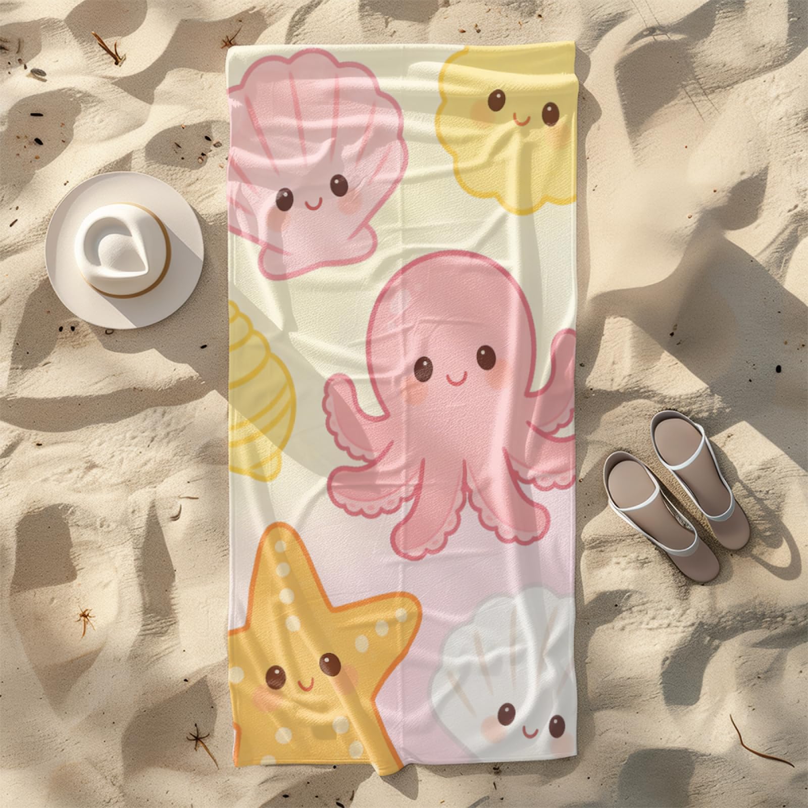 Microfibre Beach Towel 180x90cm Ocean Squid Pink Extra Large Beach Towels Sandproof Quick Dry Foldable Storage for Travel Beach Pool Camping Bathing