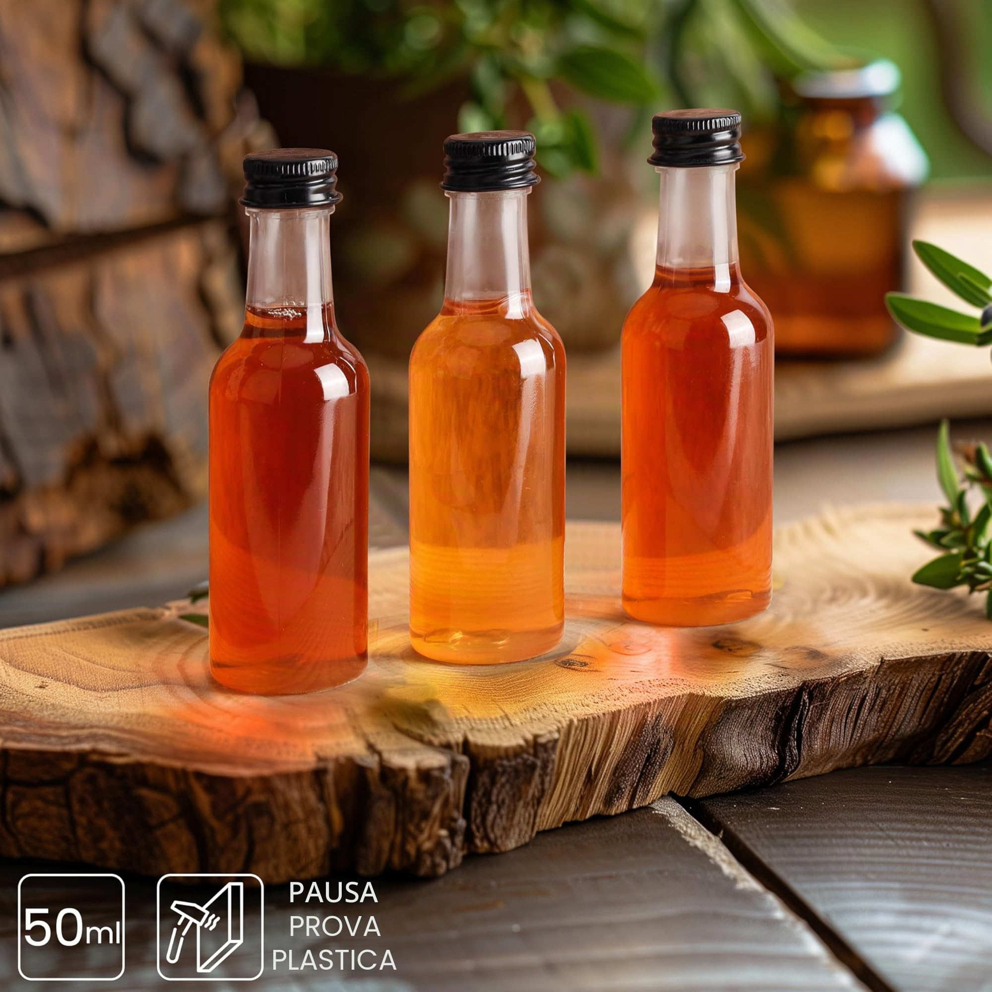 BELLE VOUS Mini bottiglie riutilizzabili 50ml vuote in plastica con tappi neri imbuto liquido ideale per matrimoni e feste