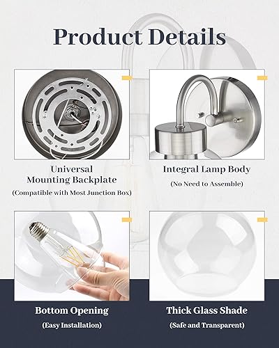 Miniatura 6 de EAPUDUN Lámparas de baño sobre espejo, 1 luz de níquel cepillado para baño, apliques de pared modernos para baño, lámpara de porche de baño,