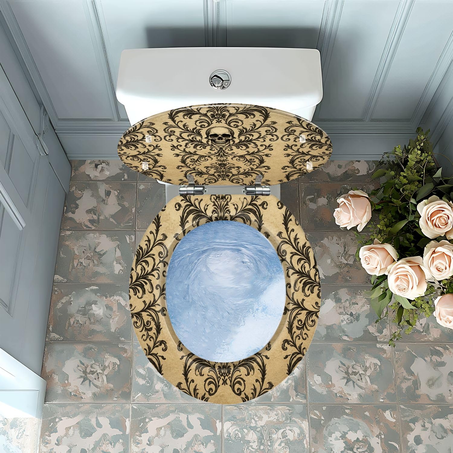 Asiento de inodoro decorativo de resina de azúcar con bisagras de cierre suave y liberación rápida.