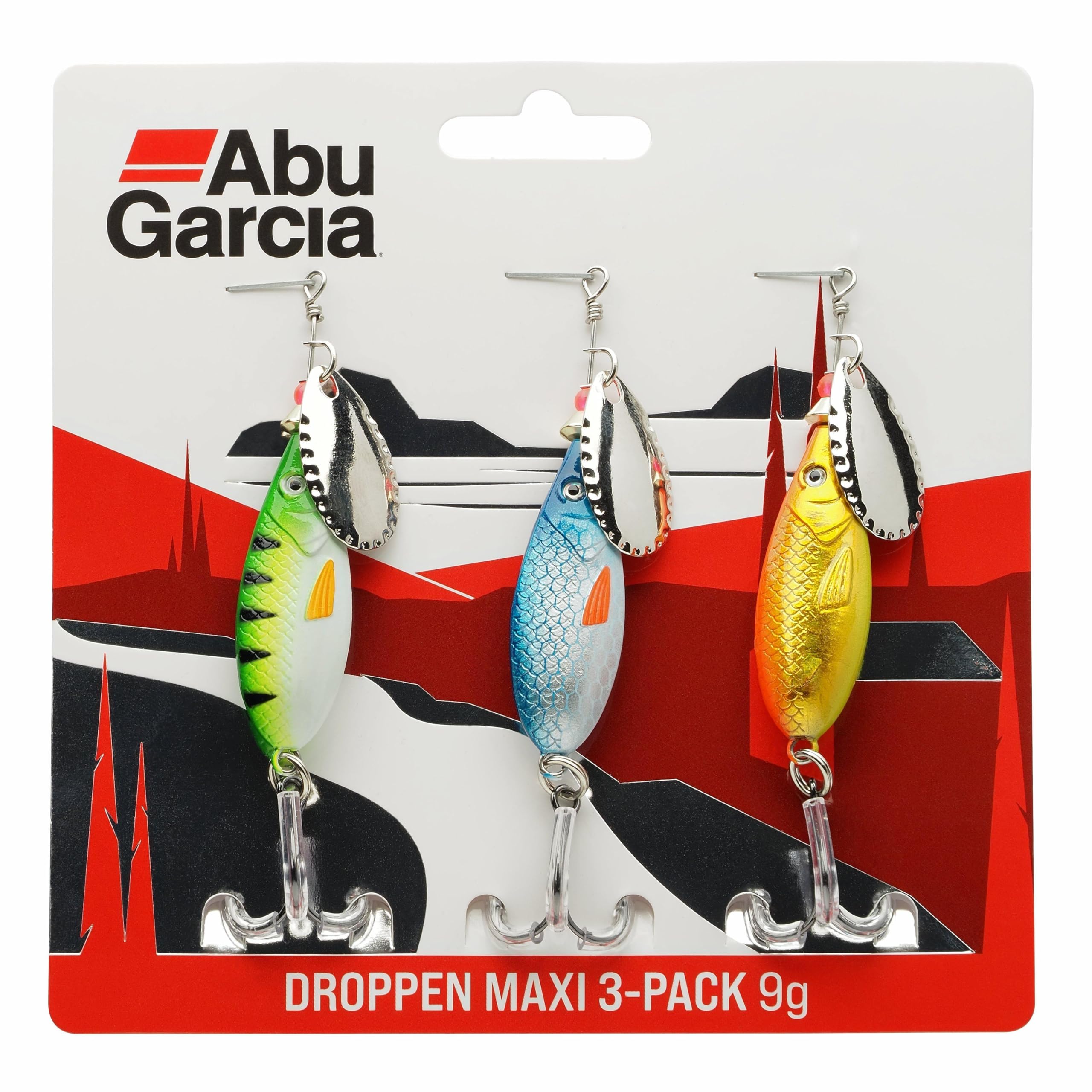 Abu Garcia Droppen Maxi 3-Pack – Freshwater Spinner Lures for Perch, Pike, Chub, and Trout – Wide Body Design to Prevent Line Twist, All-Purpose Bait for Freshwater Fishing, Varied 7.5 cm