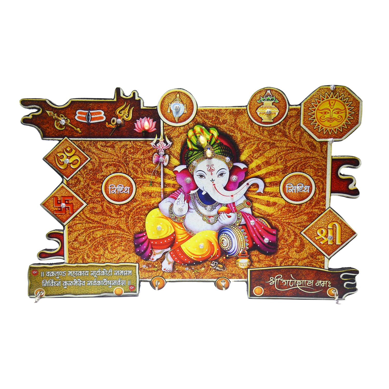 SAJAVAT Handicraft Ganesha Painted Wooden Key Rack - Home Decor Handicrafts | Home Decor | Home Decorative Items in Living Room, Bedroom| Key Holder|