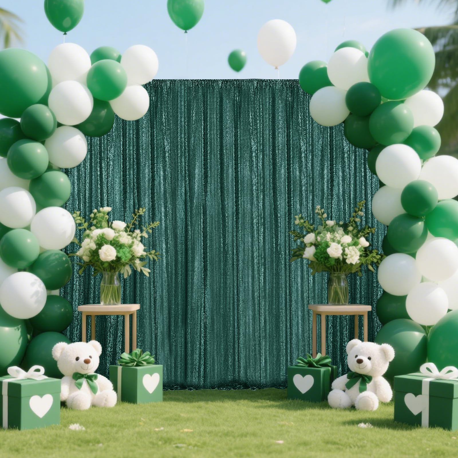 Sfondo verde scuro con paillettes, 4 pezzi, 70 x 2,4 m, sfondo fotografico glitterato, per feste, matrimoni, compleanni, decorazioni natalizie