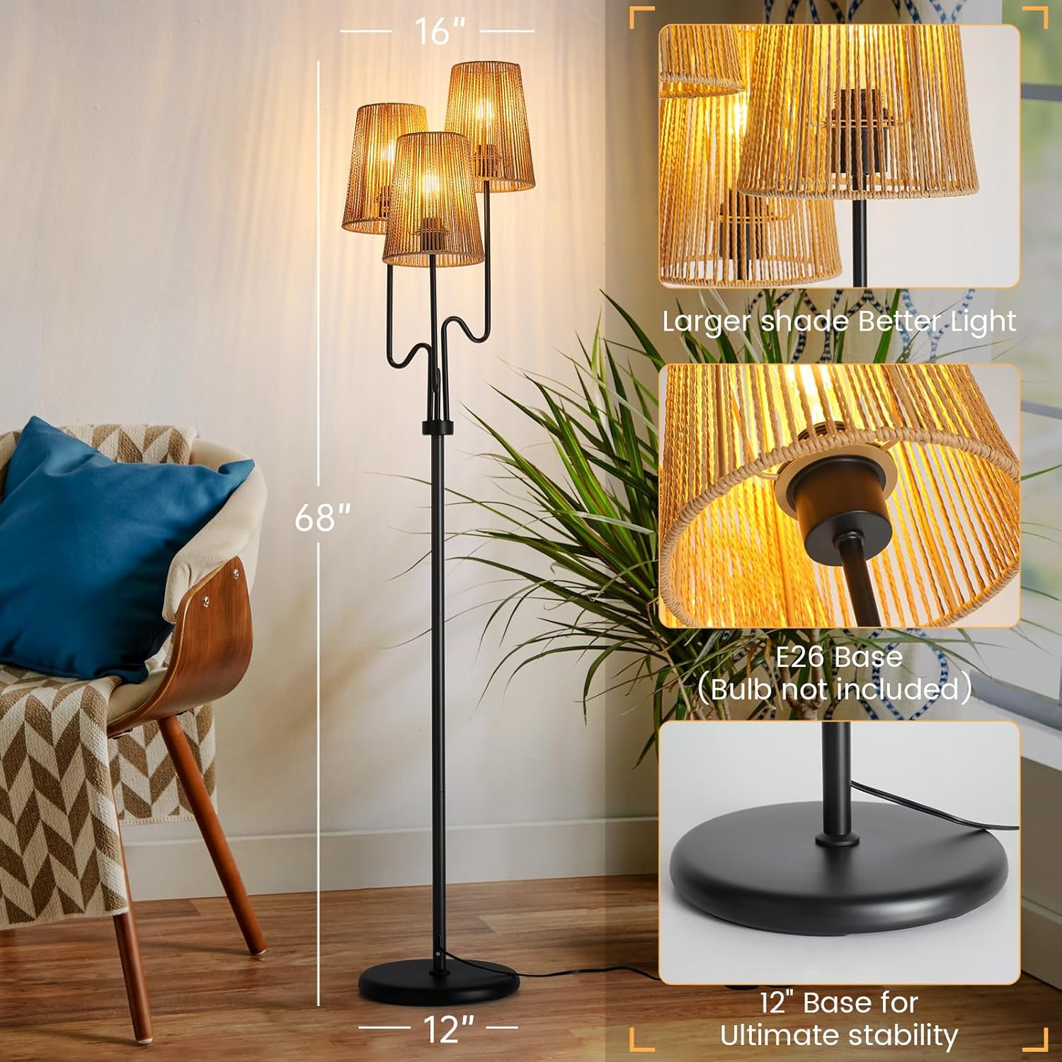 Boho Rattan Floor Lamp 68in view 7