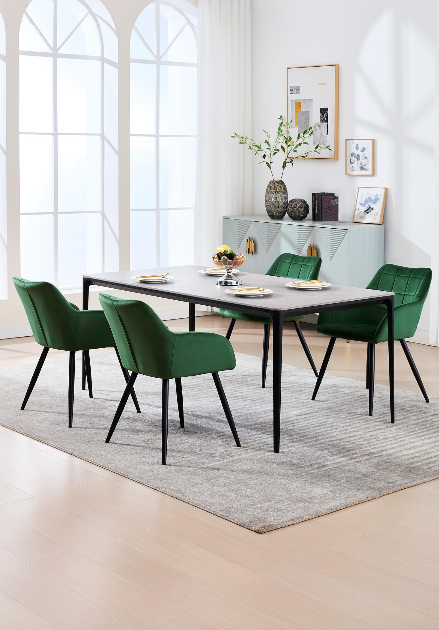 WOLTU Lot de 6 Chaise de Salle à Manger, Chaise de Cuisine rembourrée en Velours, Pied en métal,Vert Foncé.