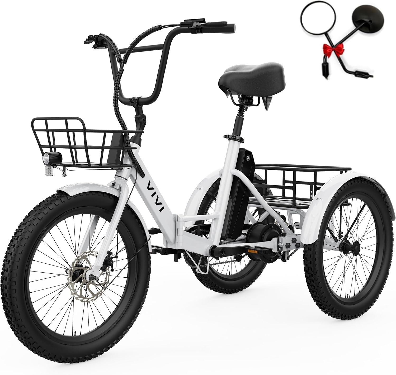 Vivi Electric Bike for Adults, 750W Peak 20'' Folding 3 Wheels Electric Bicycle, 48V 10.4Ah Removable Battery, Speed Differential, 15.5MPH Eletric Bike with Bracket
