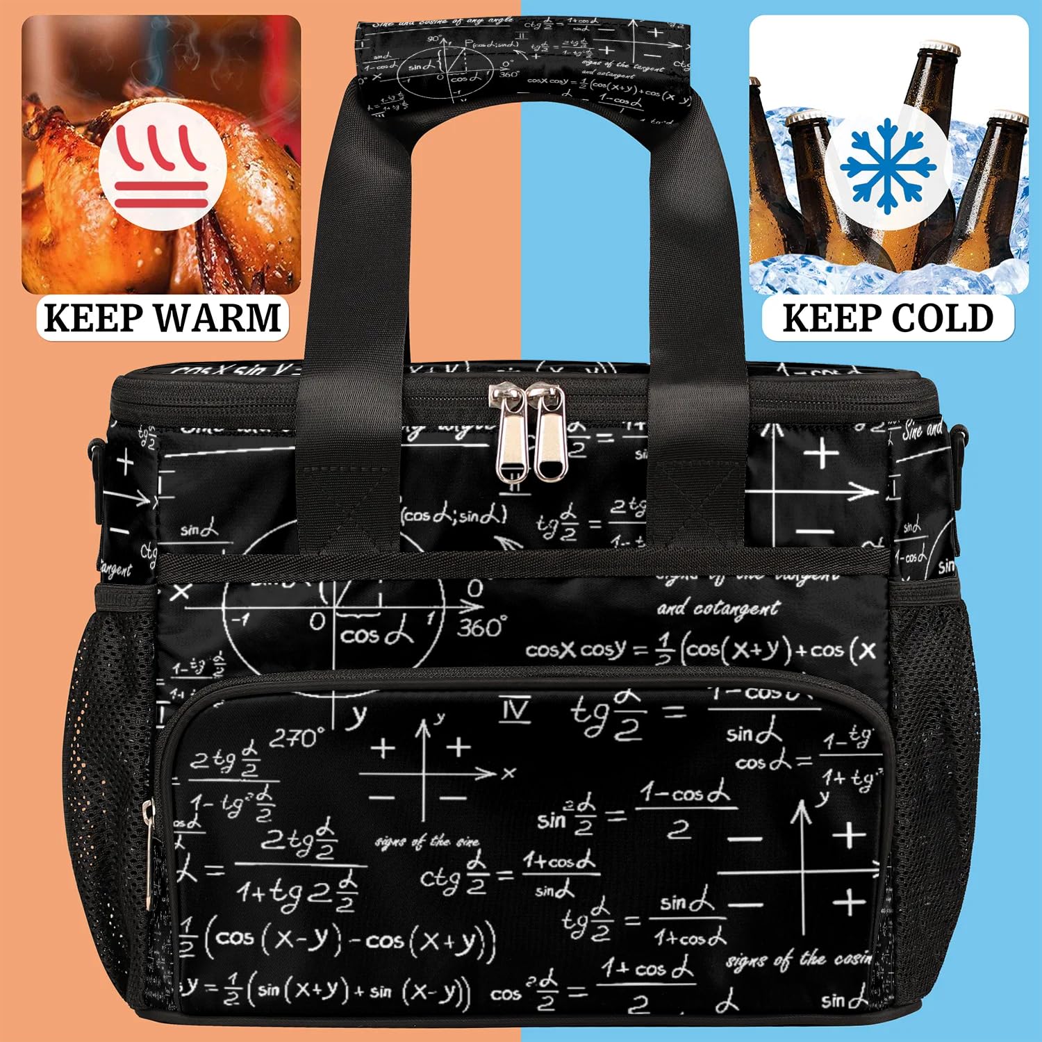 Funky Qiu Insulated Lunch Bag Tote For Women & Men - Leakproof Cooler Bag With Adjustable Strap For Work, School, Picnic