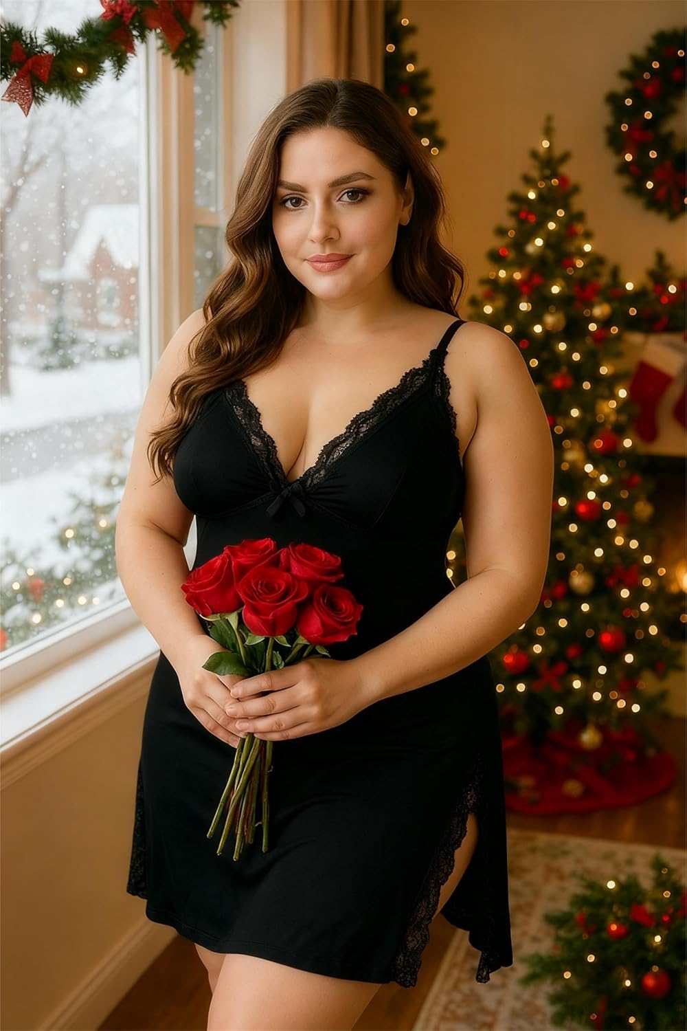 Plus Size Lingerie for Women Lace Modal Chemise Nightgown Full Slip Babydoll Sleepwear Sexy High Side Slit Nightgown - Image 6