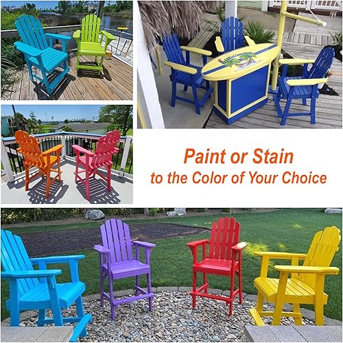 Miniatura 5 de Westcharm Silla Adirondack alta para balcón con reposapiés para jardín exterior al aire libre, madera natural sin terminar