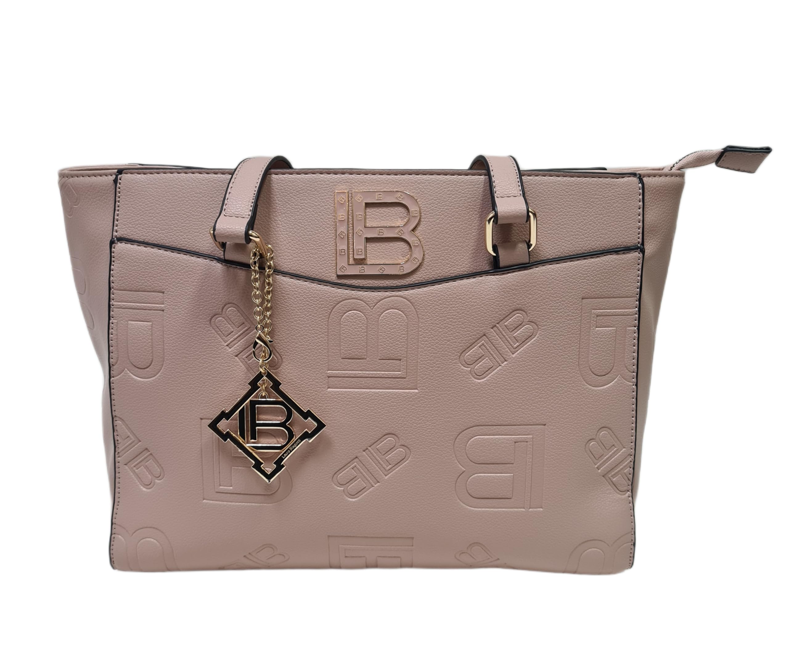 Laura Biagiotti Borsa Donna Tote in Ecopelle, Linea Lajolla, Stampa LB, Accessorio Metallico Oro, Tasche Interne, Chiusura a Zip, Dimensioni 33x26x12 cm Art. LB25W-121-1