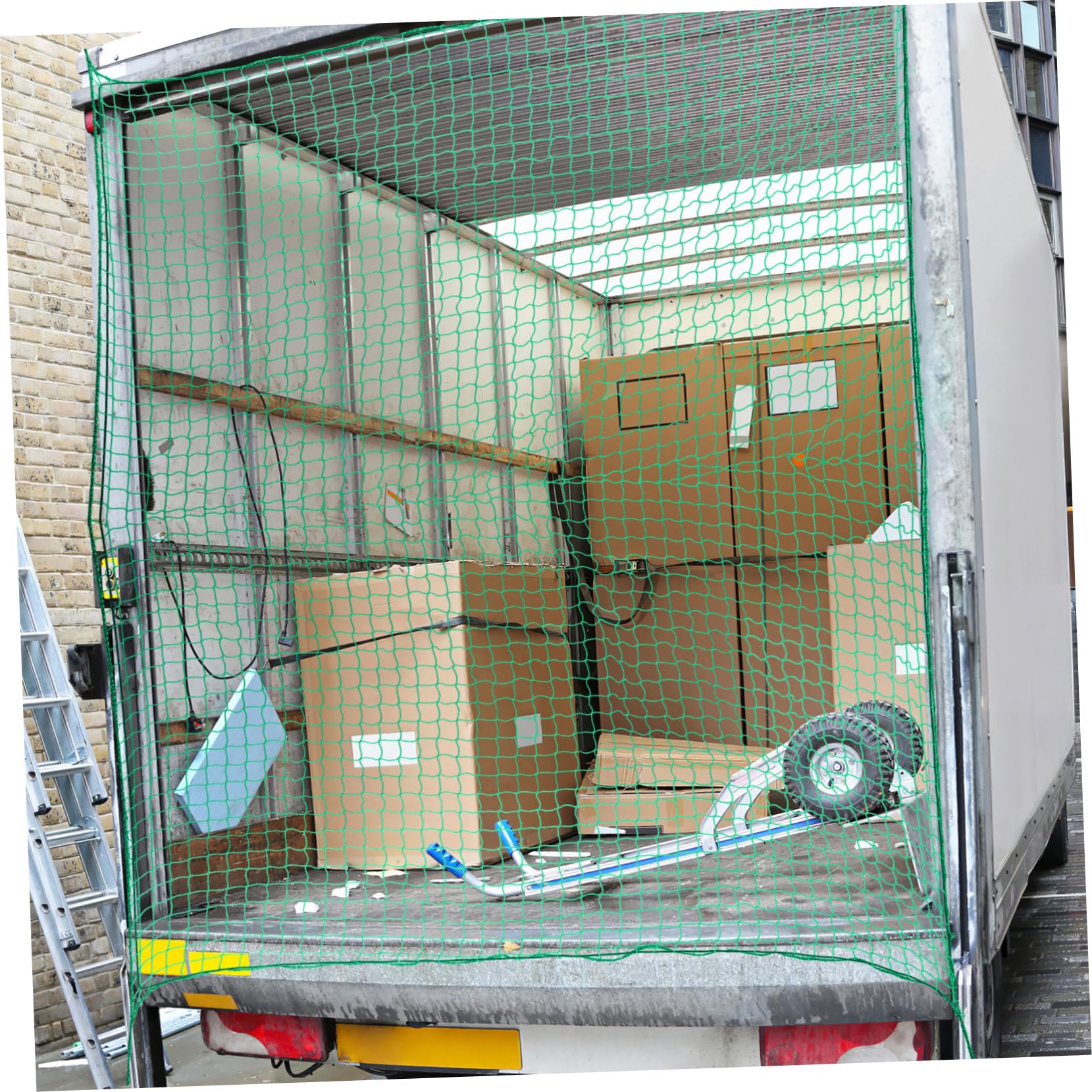 LKW Ladeflächennetz 2x3m Nylon Grün mit Elastischen Gurten | 15 Haken, für Pickup und Anhänger, Reißfest, Abriebfest, für Umzüge und Transport