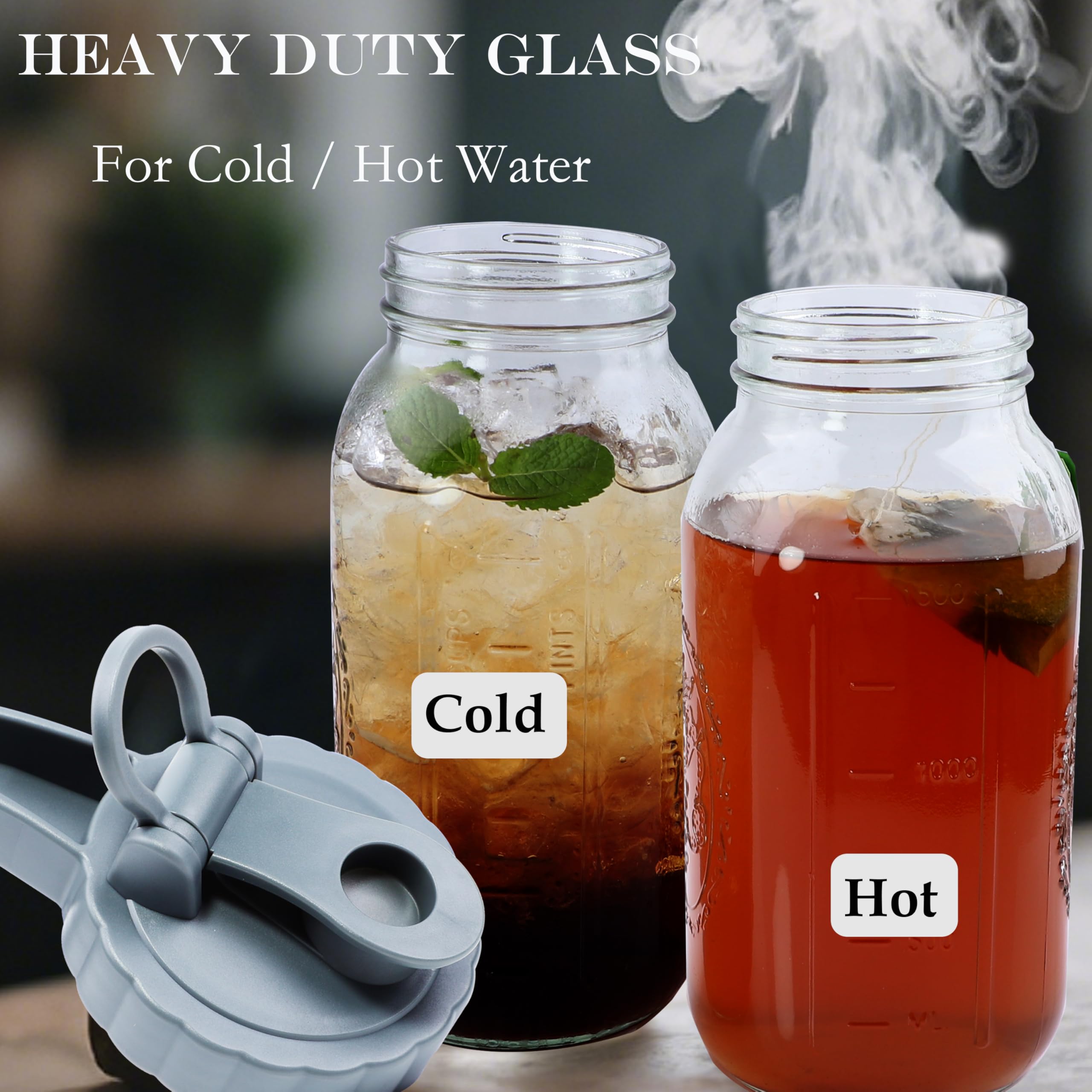 Jarra de agua de vidrio de 64 onzas con tapa de medio galón de boca ancha, jarra de té de sol de 2 cuartos de galón, jarra de agua caliente para café, limonada, bebidas, leche, recipiente de jugo para